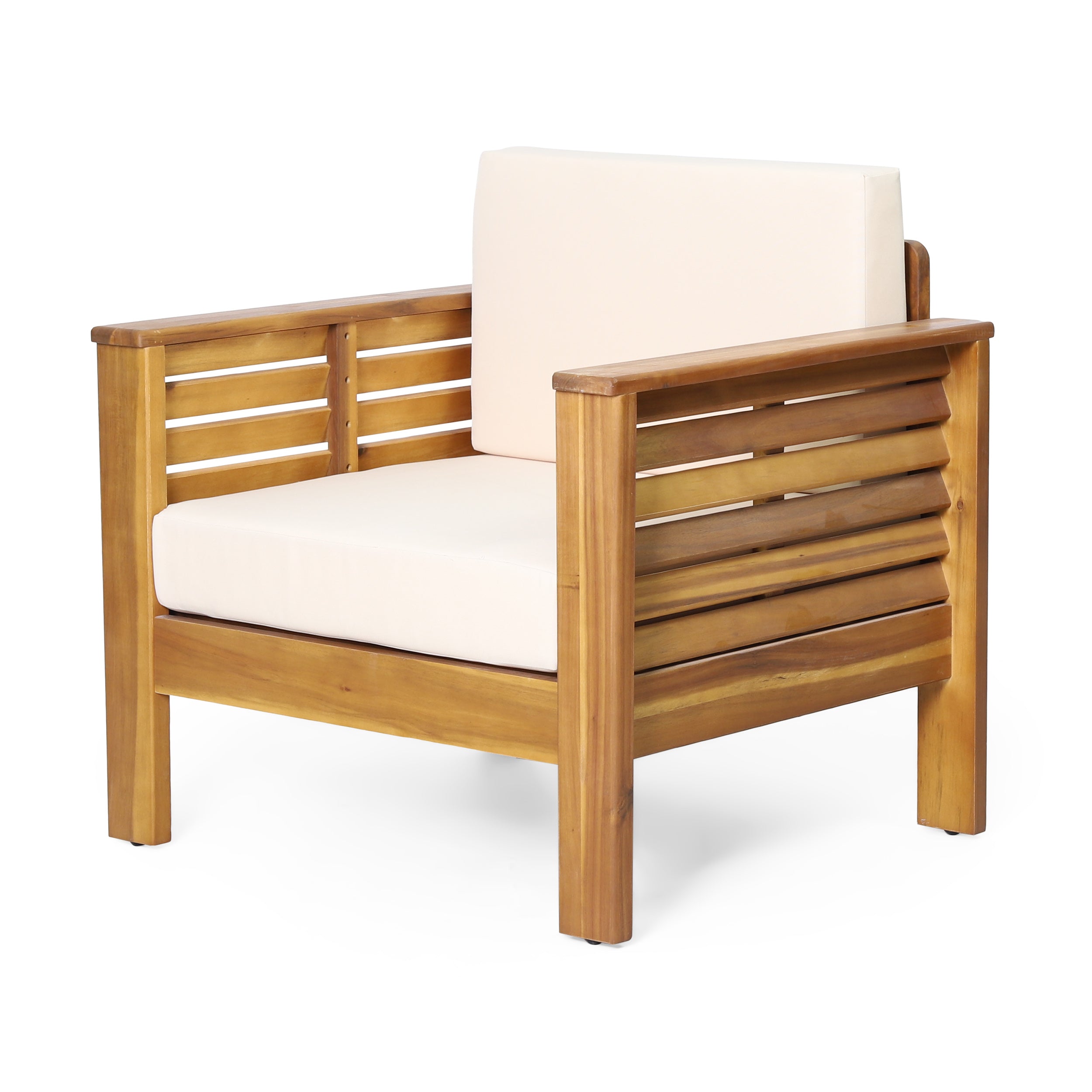 (Lot de 2) Chaises club d'extérieur en bois d'acacia avec coussins, teck + beige, 27,75"P x 32"L x 27,75"H