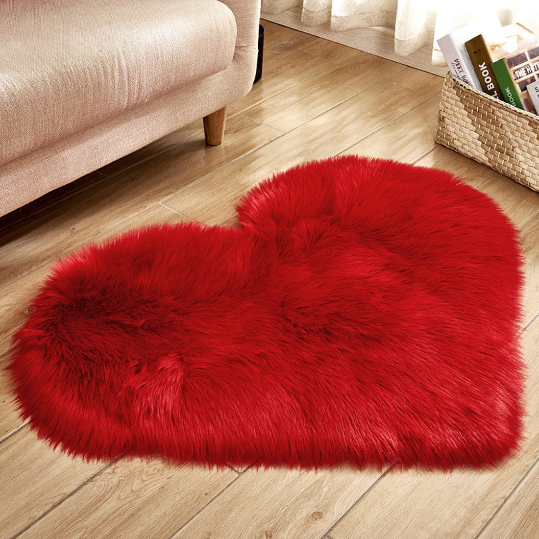 Tapis Love Heart en laine artificielle, tapis de sol en fausse fourrure, tapis de salon doux et moelleux, tapis de chambre à coucher