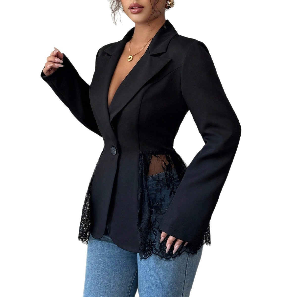 Lace waist slimming A-line women's suit jacket
