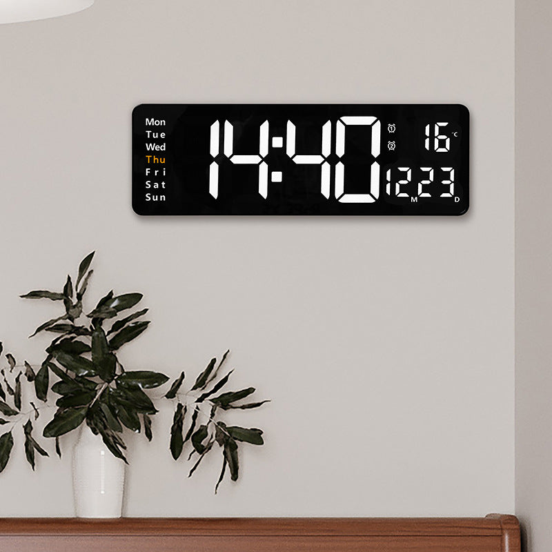 Horloge murale numérique à LED de 13/16 pouces, télécommande murale, affichage de la température, de la date et de la semaine, minuterie, double alarme
