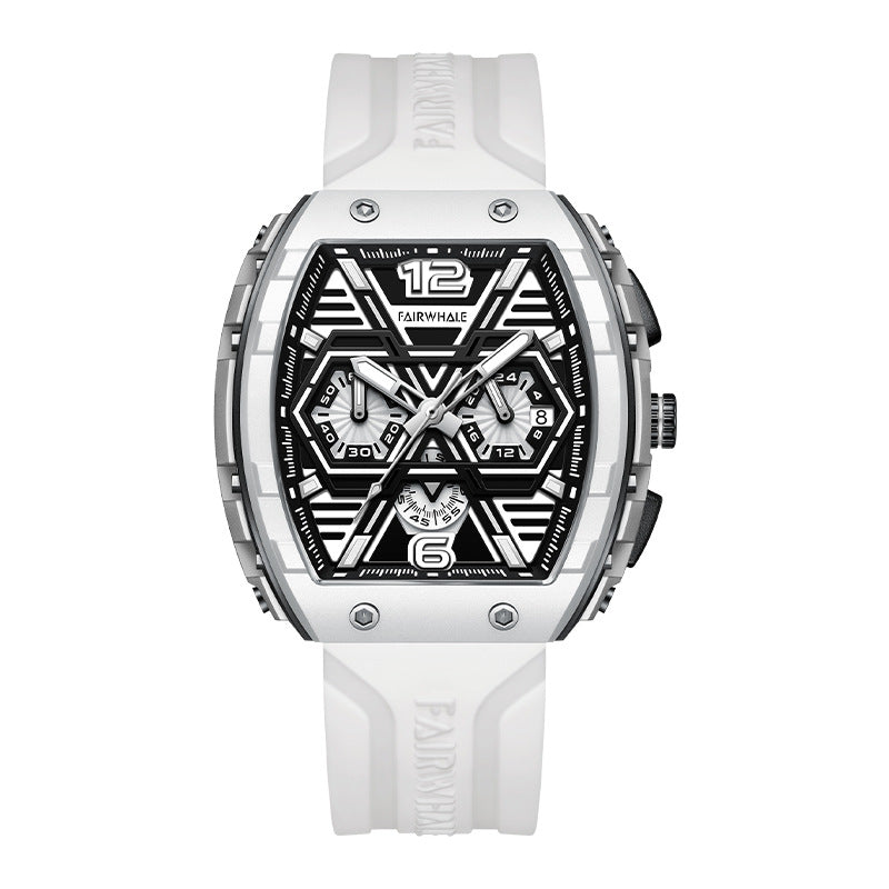 Montre-bracelet à quartz multifonctionnelle pour homme, cool, à trois yeux, vibrante, explosive et décontractée
