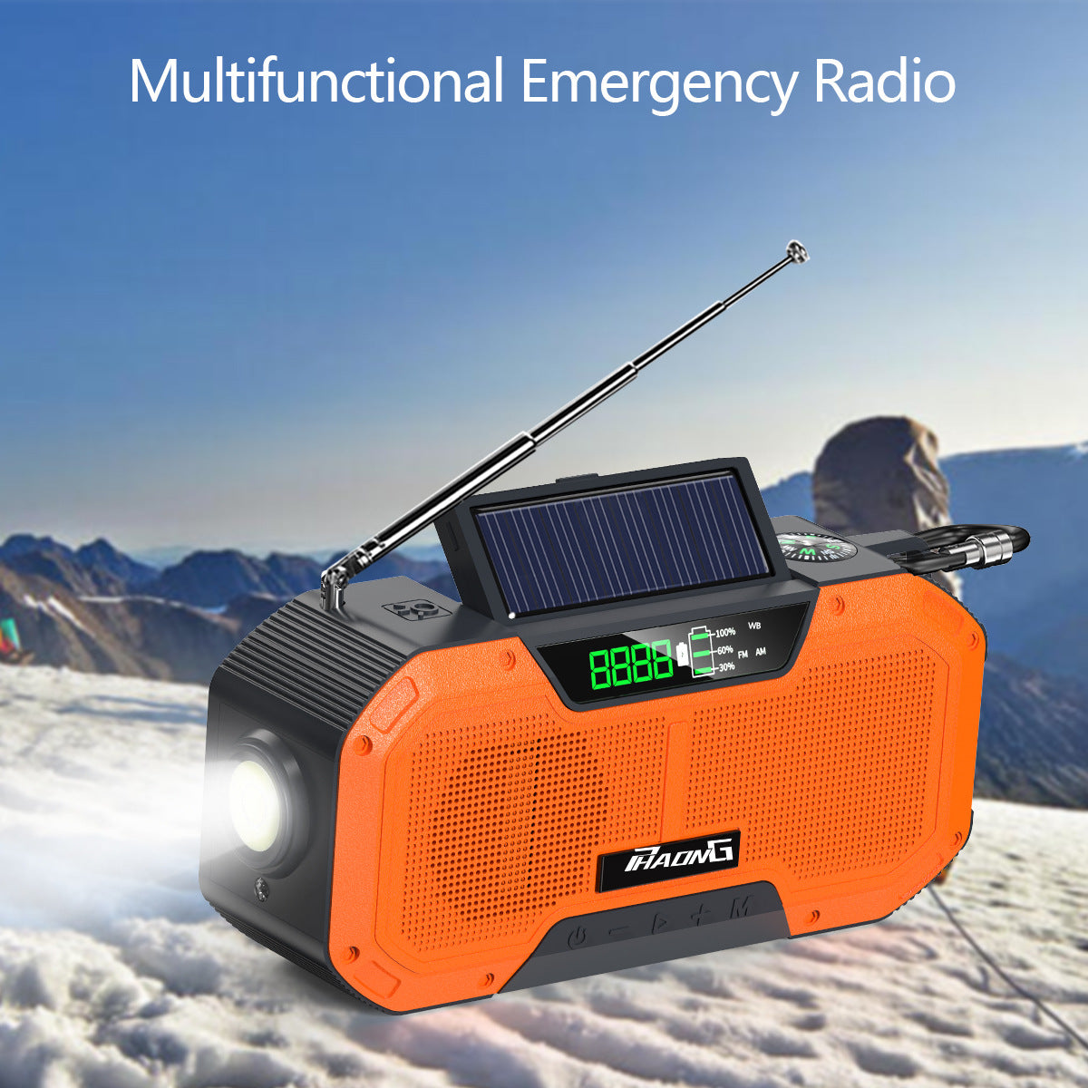 Radio d'urgence extérieure, haut-parleur Bluetooth, lampe de poche solaire, charge mobile, 5 000 mAh, grande capacité