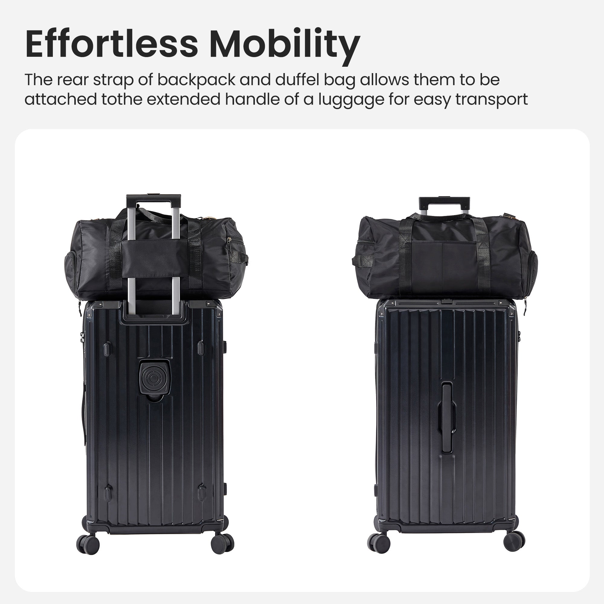 Ensemble de 4 valises (20"/24"/29"/sac de voyage), valises légères et résistantes en PC et ABS avec porte-gobelet pliable, serrure TSA, noir