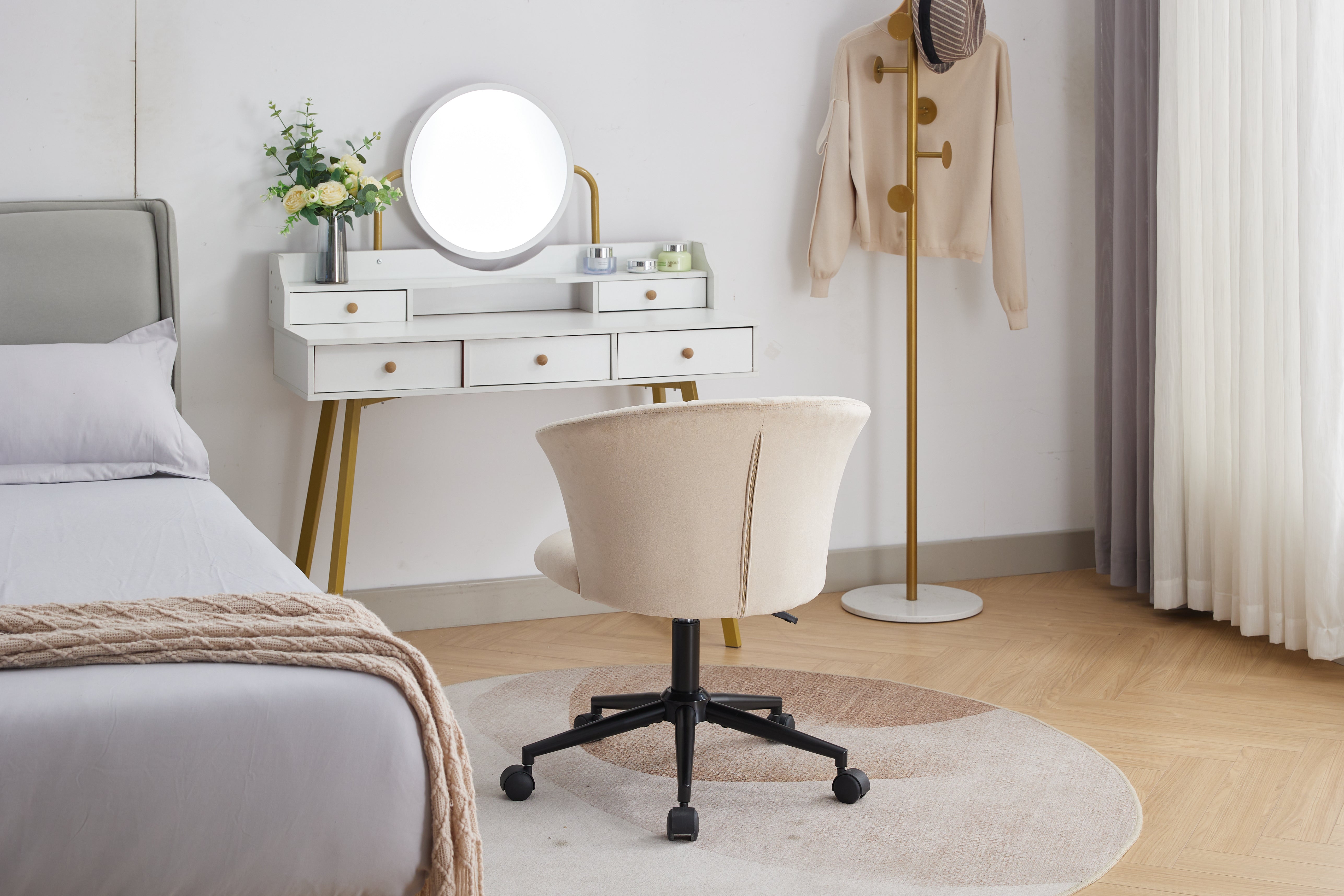 Chaise de bureau pivotante en velours en forme de fleur pour la maison, le bureau ou la chambre à coucher