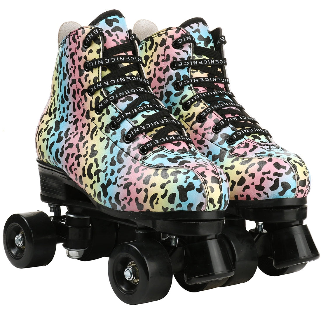 Outdoor Quad Roller Skate Sneaker Skating Blade Leopard Pattern Breathable Abec-7 4 Wheels Shoes