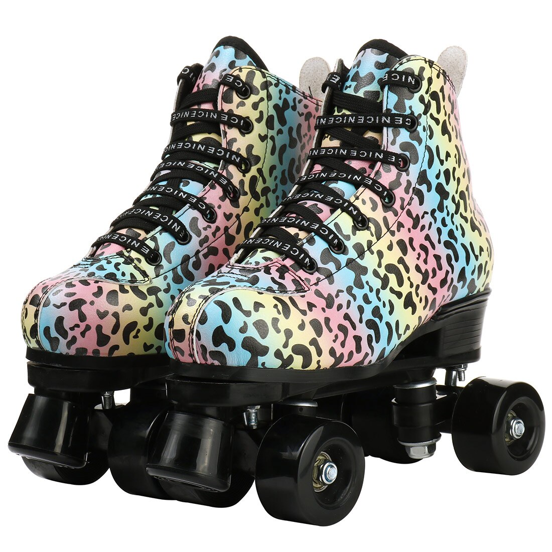 Outdoor Quad Roller Skate Sneaker Skating Blade Leopard Pattern Breathable Abec-7 4 Wheels Shoes