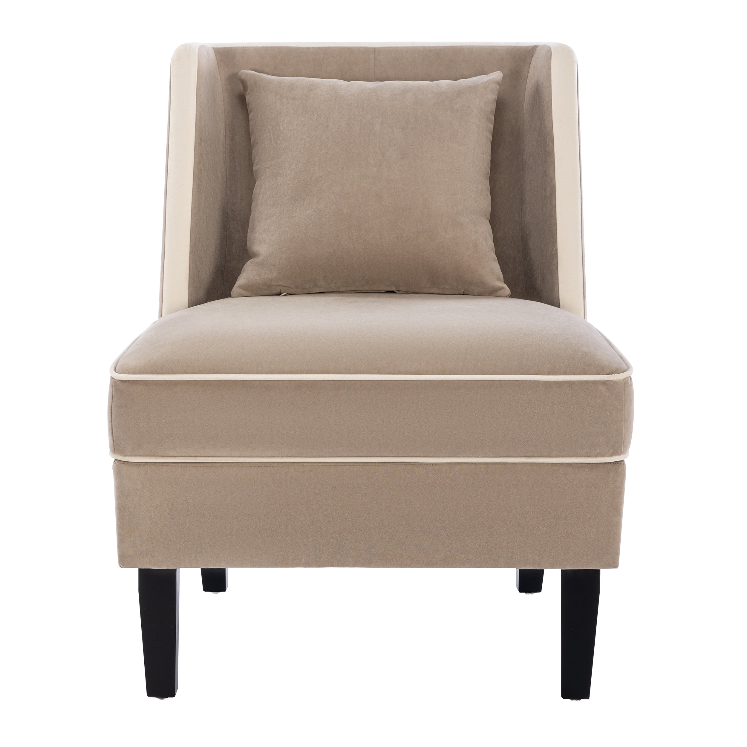 Fauteuil d'appoint rembourré en velours avec passepoil crème, beige et crème