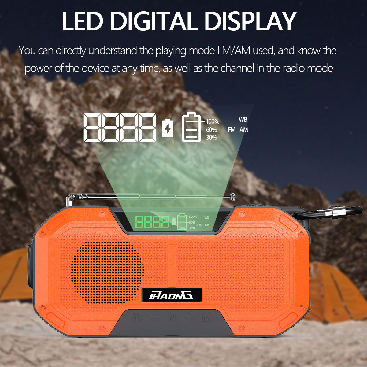 Radio d'urgence extérieure, haut-parleur Bluetooth, lampe de poche solaire, charge mobile, 5 000 mAh, grande capacité