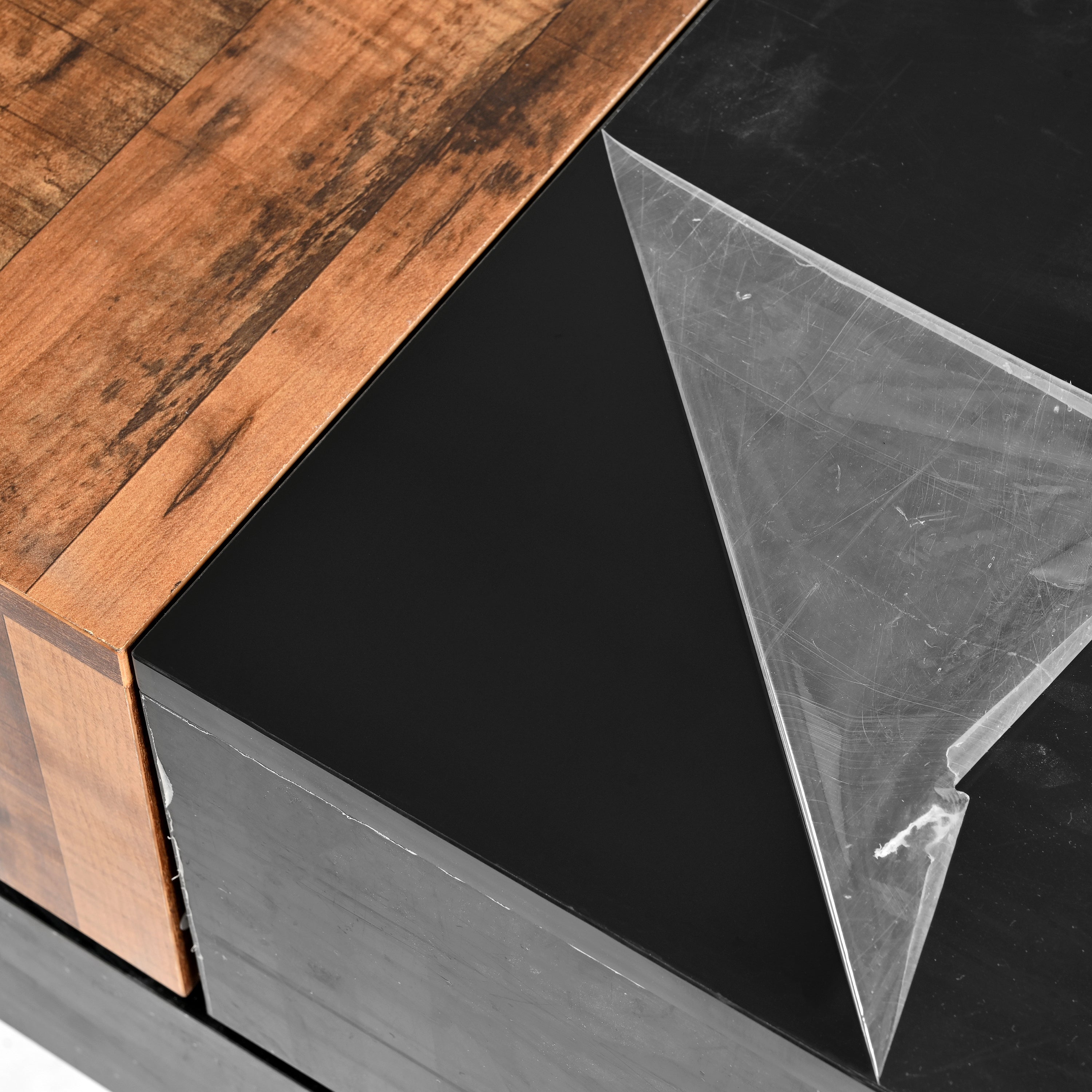 ON-TRANS 31,4 pouces x 31,4 pouces avec plateau coulissant, table centrale haute brillance, espace de rangement caché noir