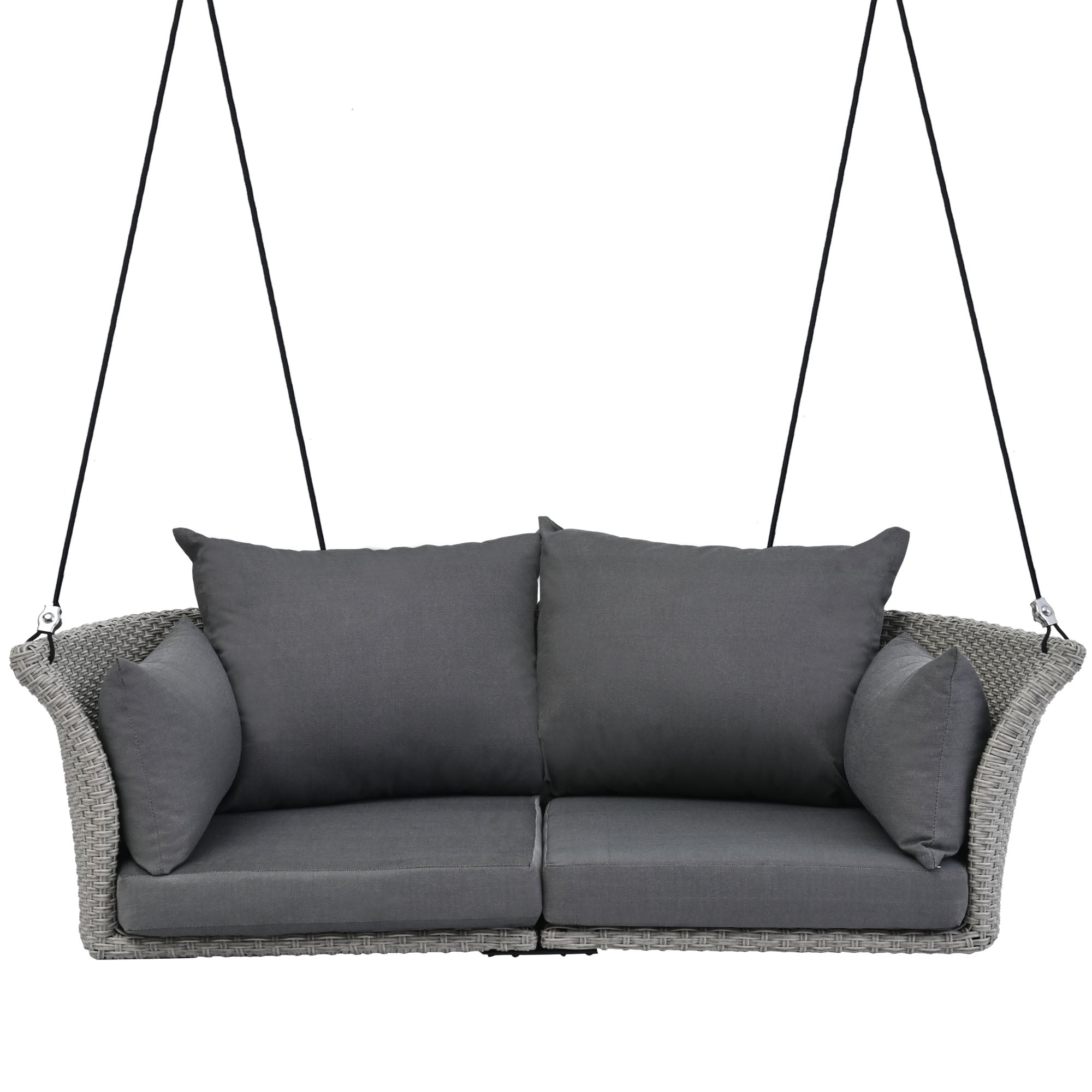 Siège suspendu GO 51,9" pour 2 personnes, balancelle en rotin tressé, balançoire de porche avec cordes, osier gris et coussin