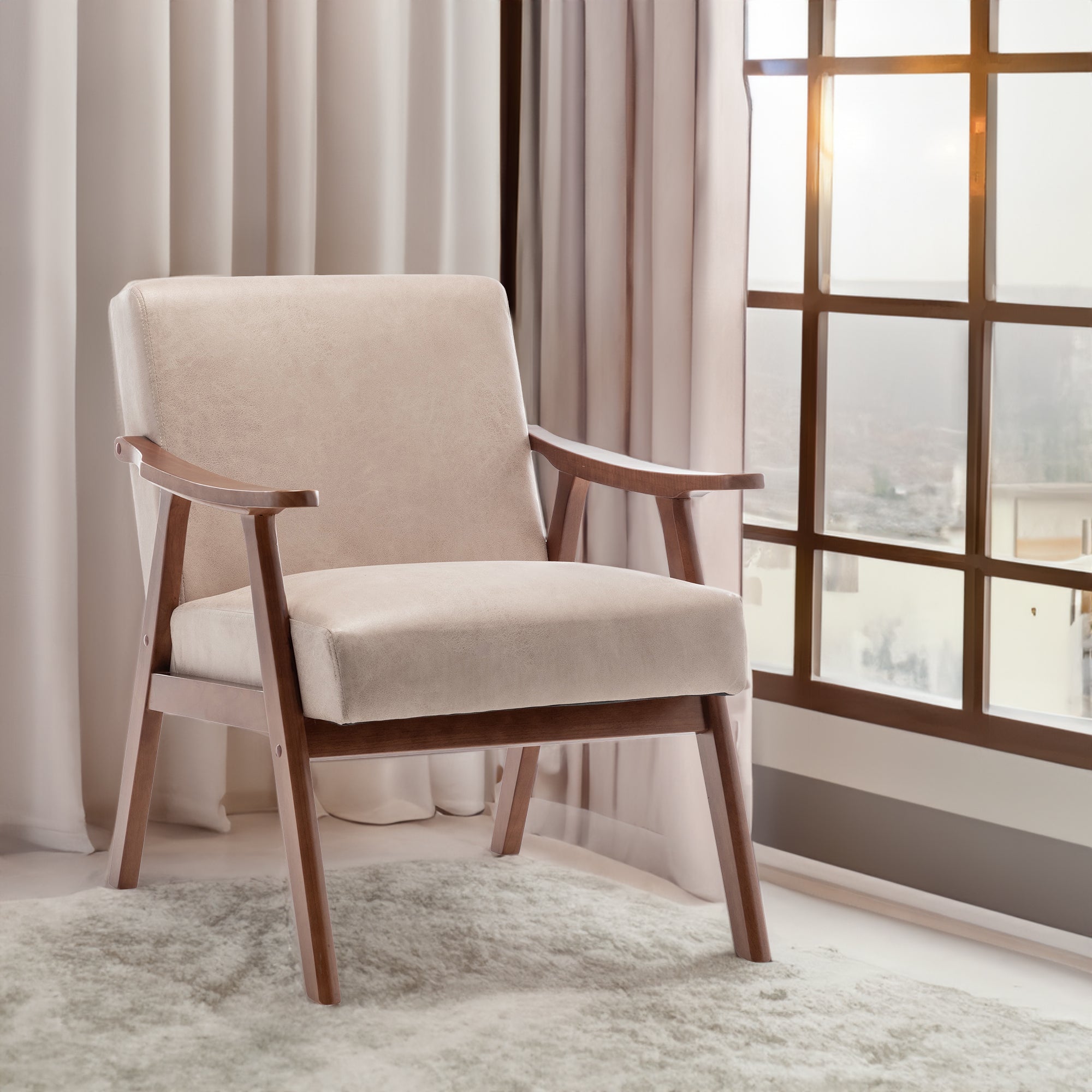 Chaise de salon à cadre en bois massif, chaise d'appoint avec dossier épais, chaise décontractée Indoo