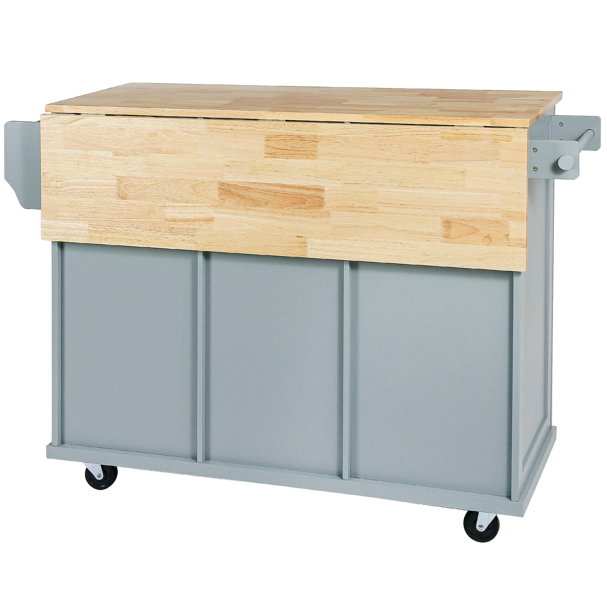 Desserte de cuisine avec plan de travail en bois d'hévéa, meuble de rangement, étagère et 3 tiroirs de salle à manger, gris bleu