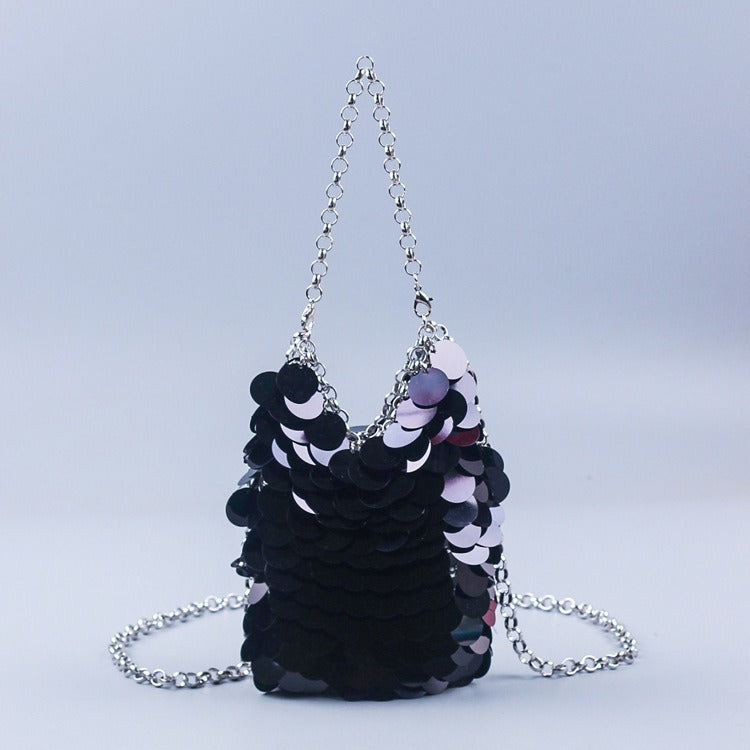 Sac à paillettes en métal écailles de poisson tissé à la main sac de téléphone portable à paillettes de banquet sac à bandoulière pour femmes