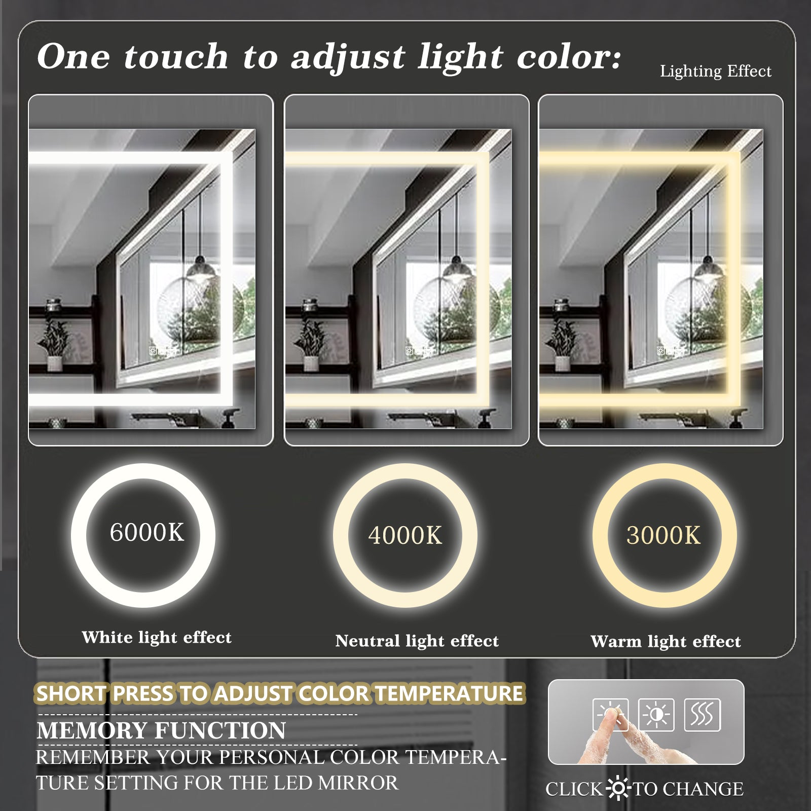 Miroir de salle de bain à LED 72 x 36 pouces avec éclairage, antibuée et variateur d'intensité. Miroir de salle de bain à LED