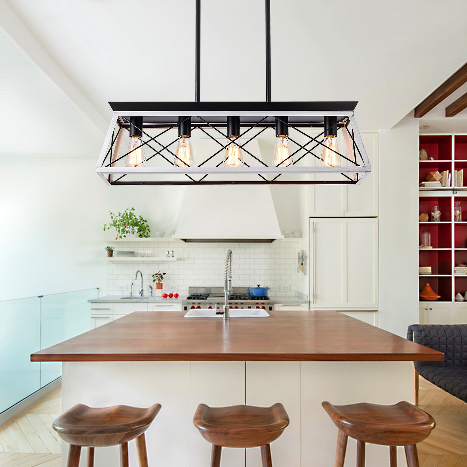 Lustres de style ferme à 5 lumières pour salle à manger (sans ampoules)