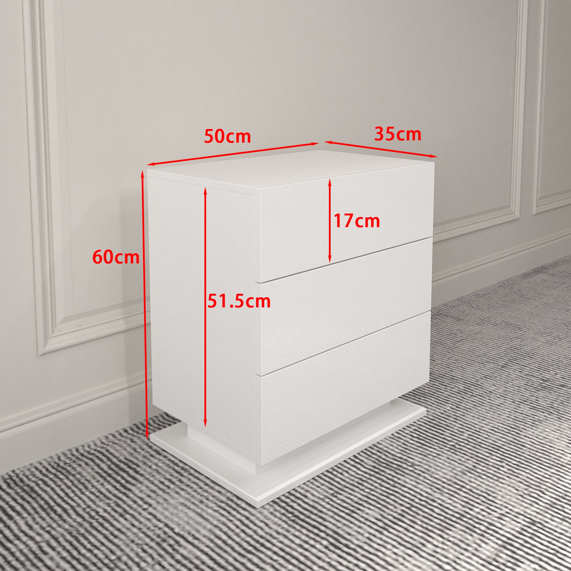 Table de chevet LED avec 3 tiroirs, table de chevet blanche, table d'appoint moderne pour chambre à coucher