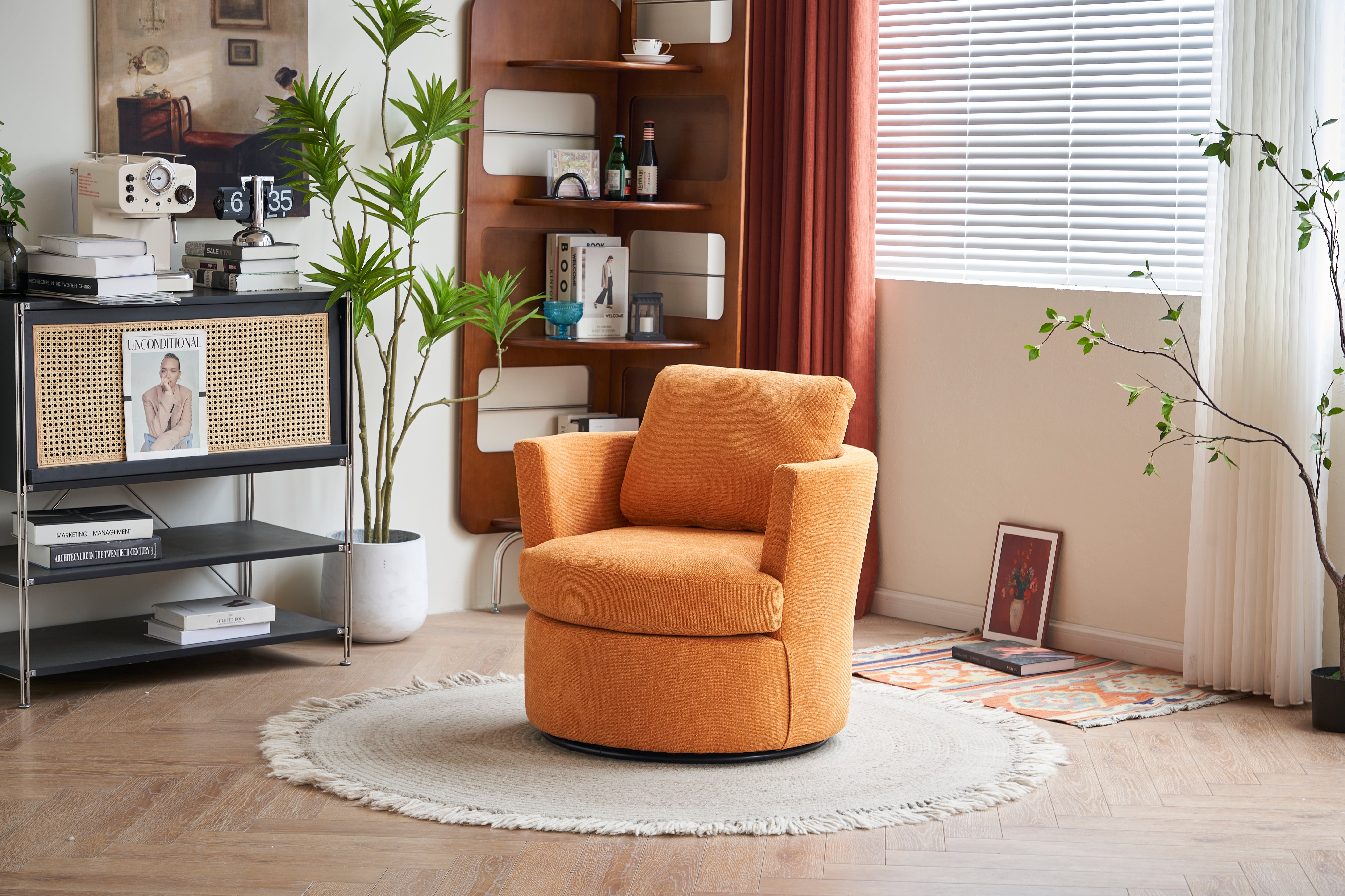 Rotating bucket chair comfortable circular sofa chair in living room, 360 degree rotating bucket club chair (Yellow)