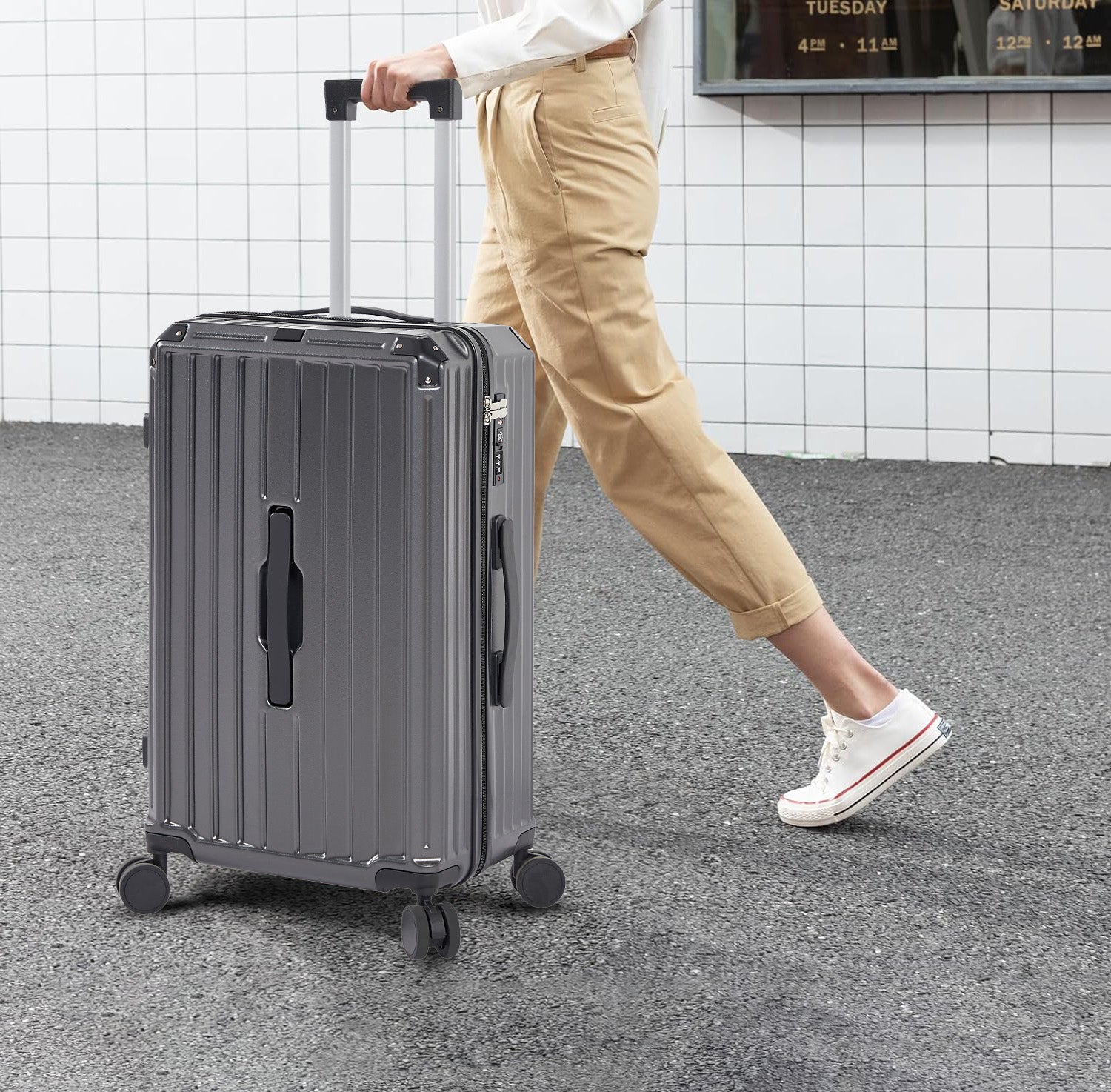 Ensemble de 4 valises (50, 61, 73, 74 cm, sac de voyage), valises légères et résistantes en PC et ABS avec porte-gobelet pliable, serrure TSA, gris