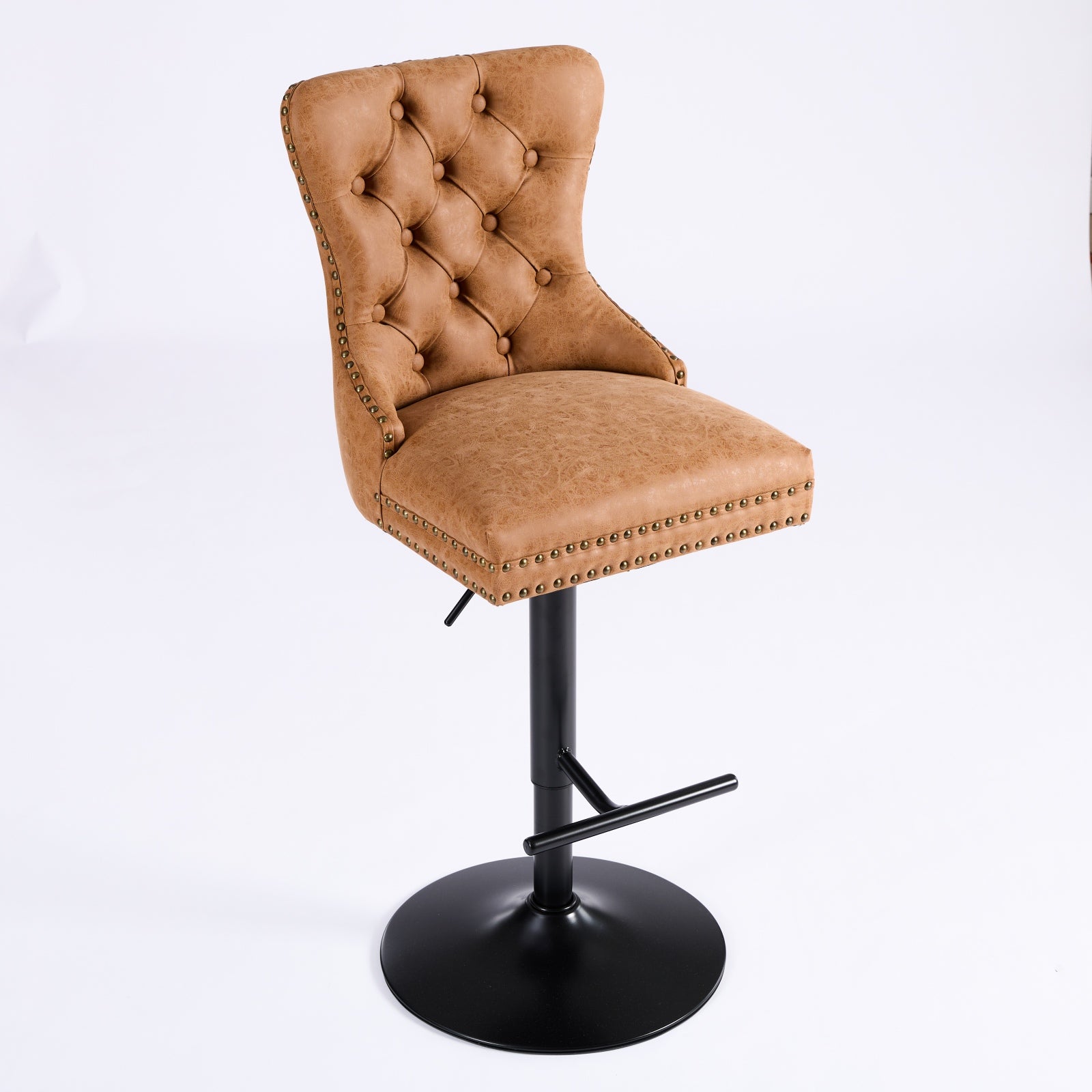 Tabouret de bar rotatif vintage en PU, hauteur d'assise réglable de 25 à 33 pouces, tabouret de bar moderne (orange, ensemble de 2 pièces)