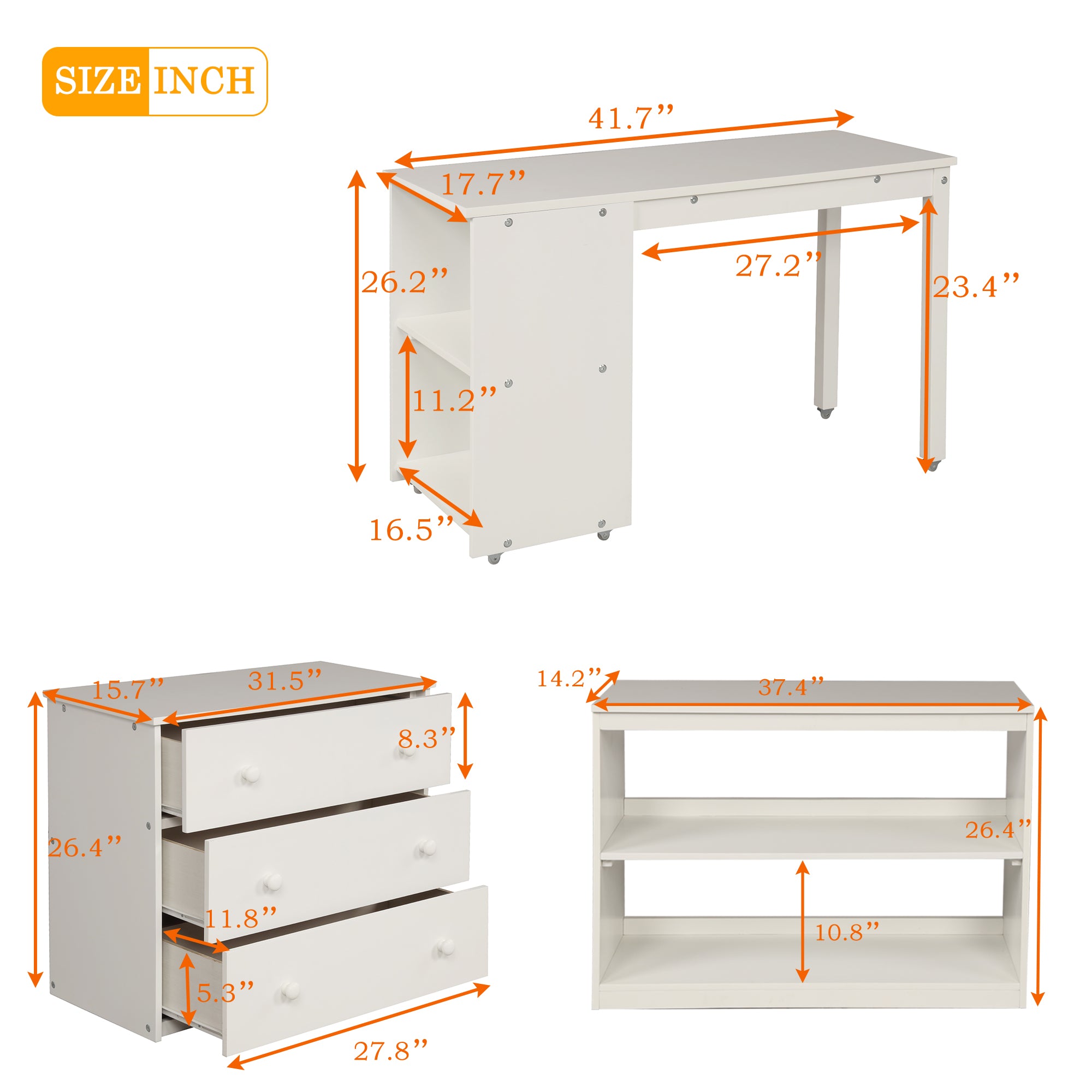 Lit mezzanine simple avec armoire et bureau roulant portable - Blanc (ANCIEN SKU : LP000113AAK)