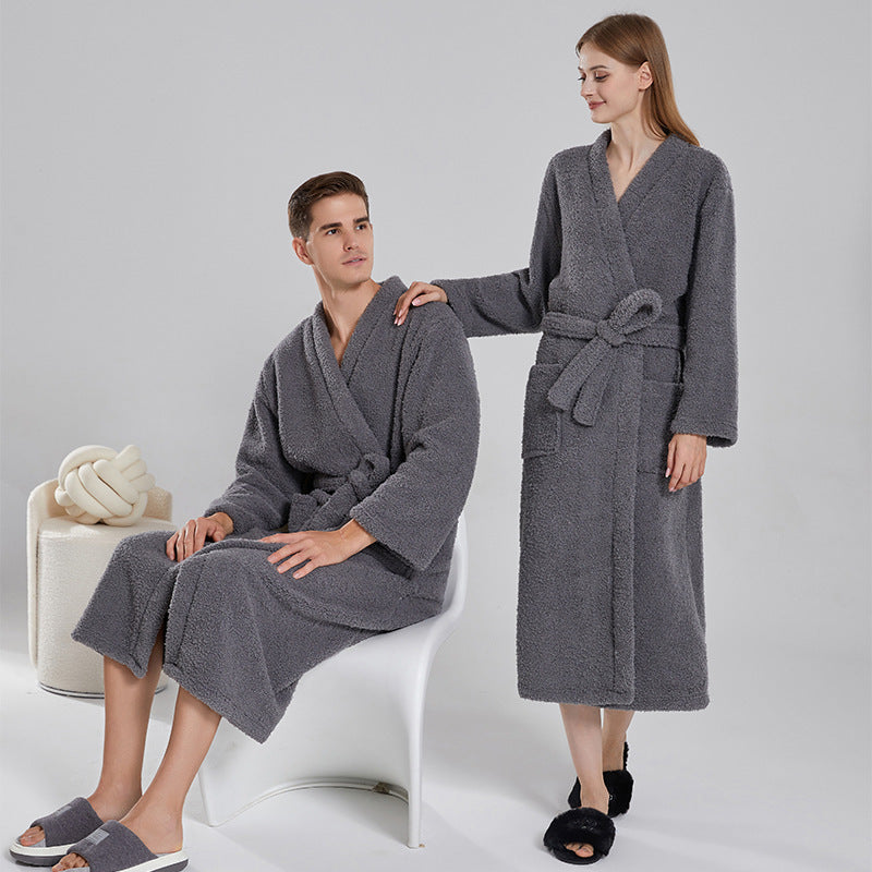 Peignoir de bain en polaire corail à manches longues pour couple, automne et hiver, avec ajout de graisse et vêtements de nuit longs yukata grande taille