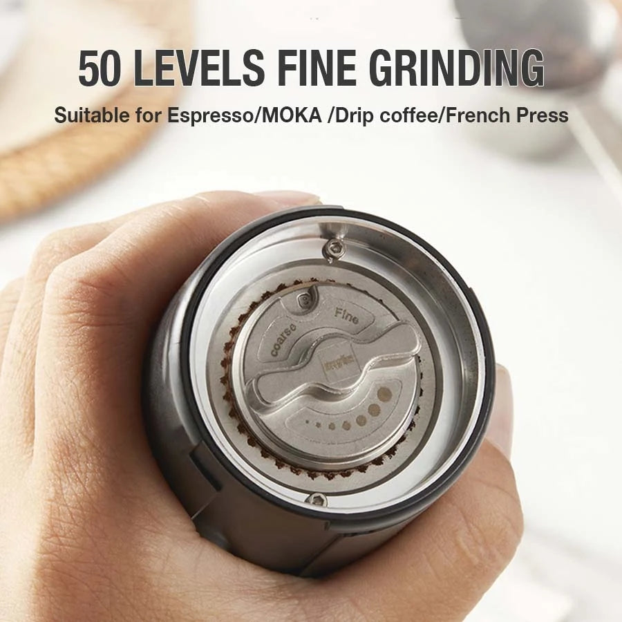 Moulin à café électrique, moulin à grains de café, chargeur USB, moulin à expresso en acier inoxydable, moulin à épices
