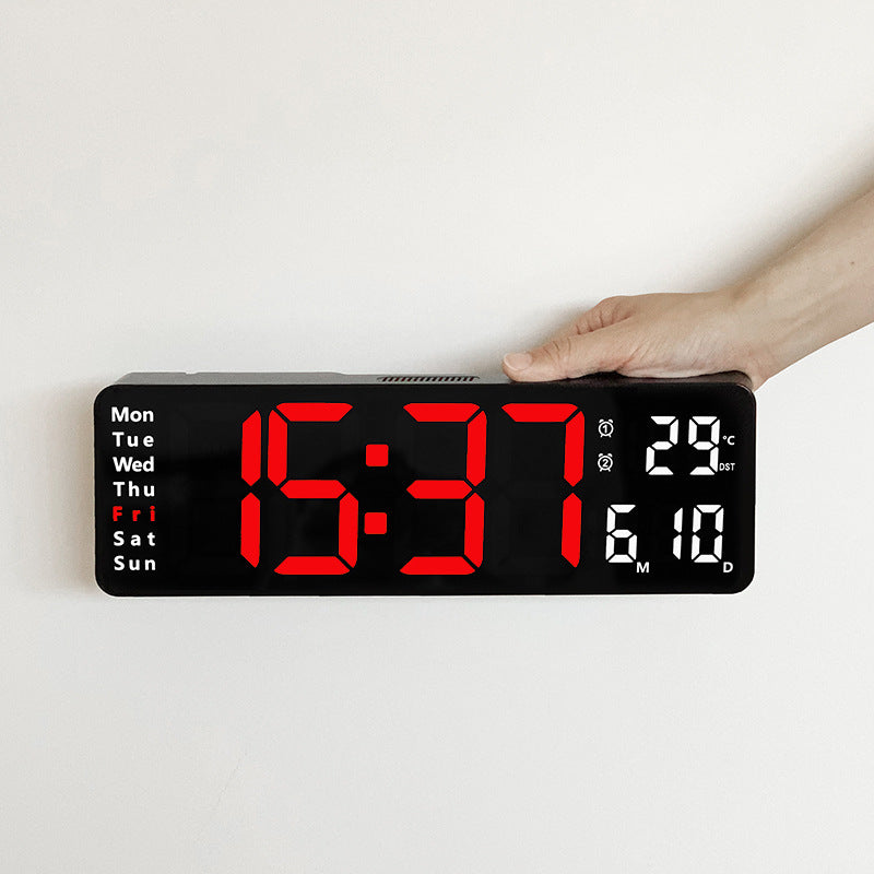 Horloge murale numérique à LED de 13/16 pouces, télécommande murale, affichage de la température, de la date et de la semaine, minuterie, double alarme