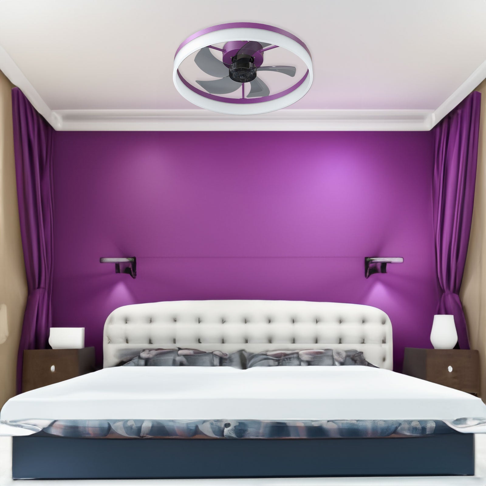 Ceiling Fans with Lights Dimmable LED Embedded installation of thin modern ceiling fans(Purple)