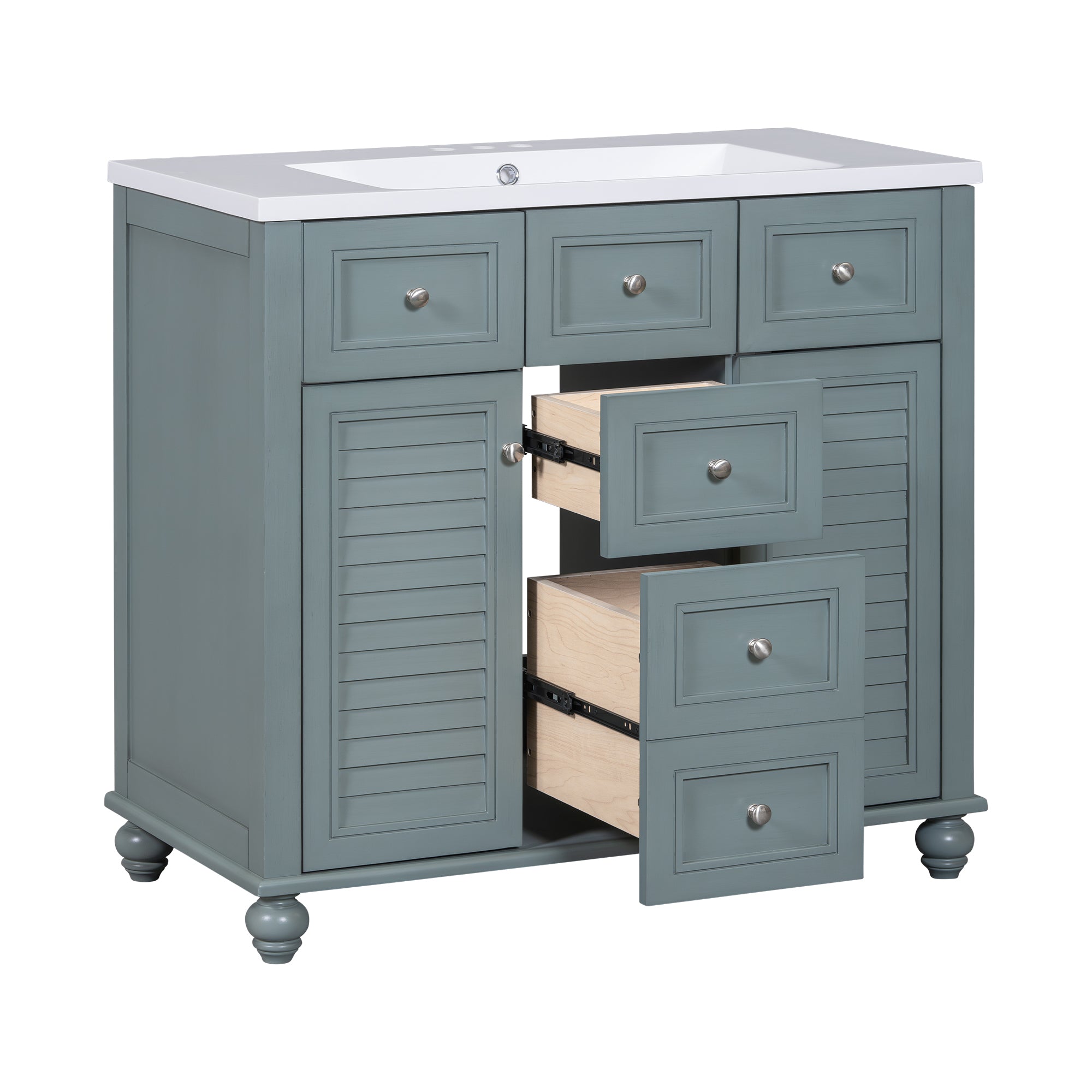 Armoire à miroir moderne de 36 pouces avec étagères réglables, 2 portes à fermeture douce et 6 organisateurs de portes d'armoire de rangement à tiroirs