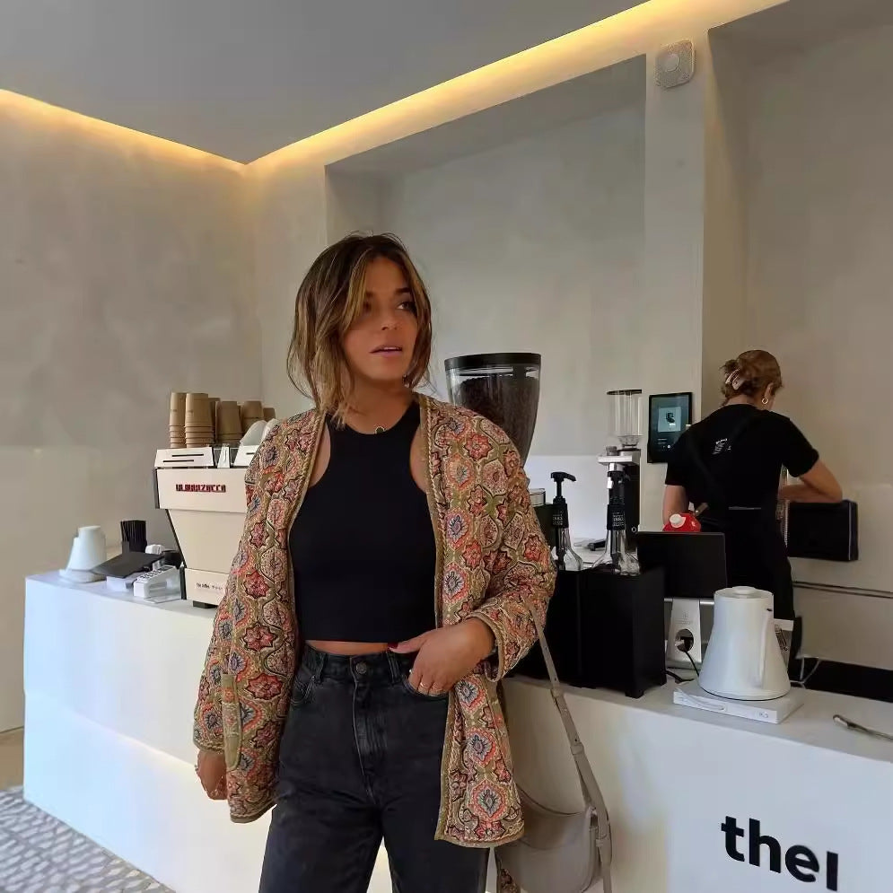 Stylish Printed Belted Cotton Coat for Women