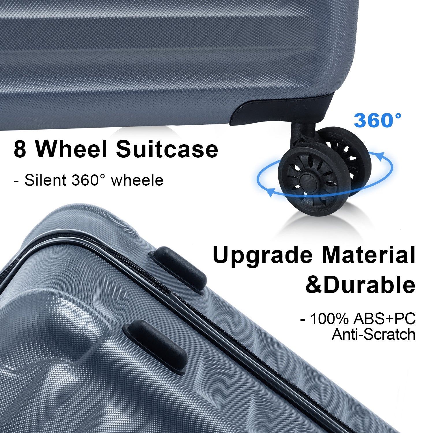 Ensemble de bagages extensibles, nouveau modèle, ABS et PC, 3 pièces, avec roulettes pivotantes, serrure TSA légère (20/24/28), gris acier