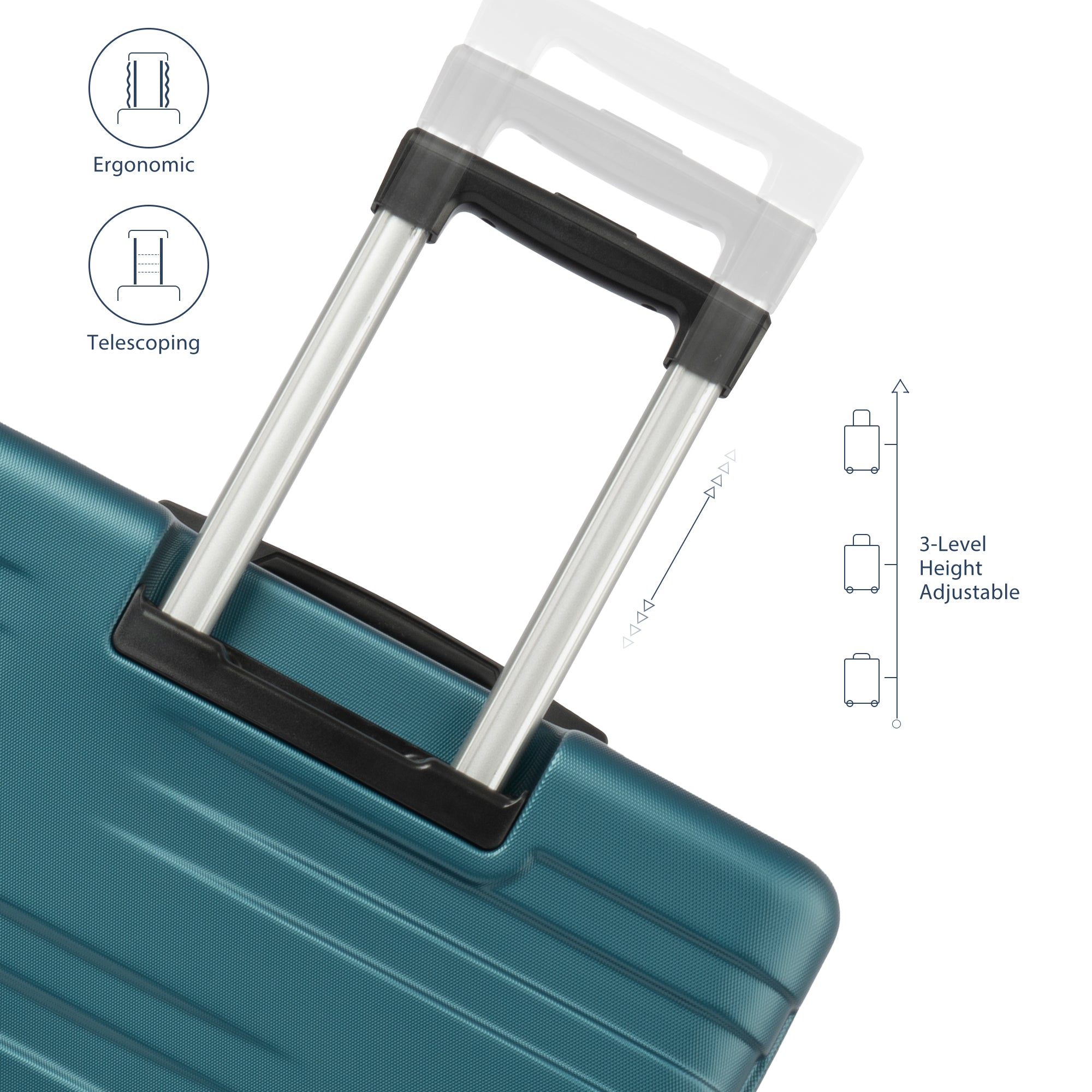 Ensemble de 3 valises rigides à roulettes avec serrure TSA, légères, 50,8 cm, 61 cm, 71 cm, bleu marine + ABS