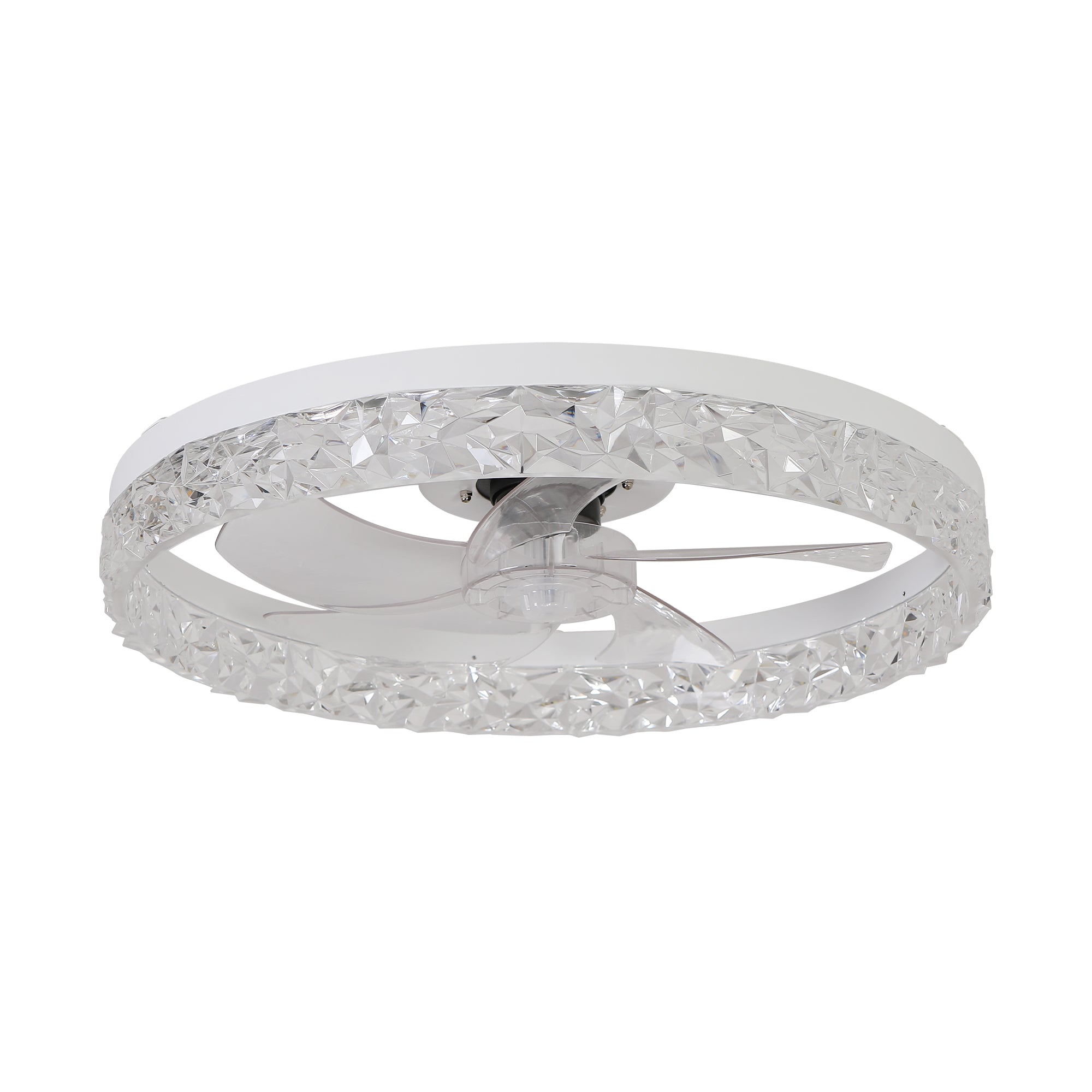 Ventilateur de plafond moderne en acrylique avec télécommande, suspension LED à intensité variable, réglable à 6 vitesses, moteur silencieux