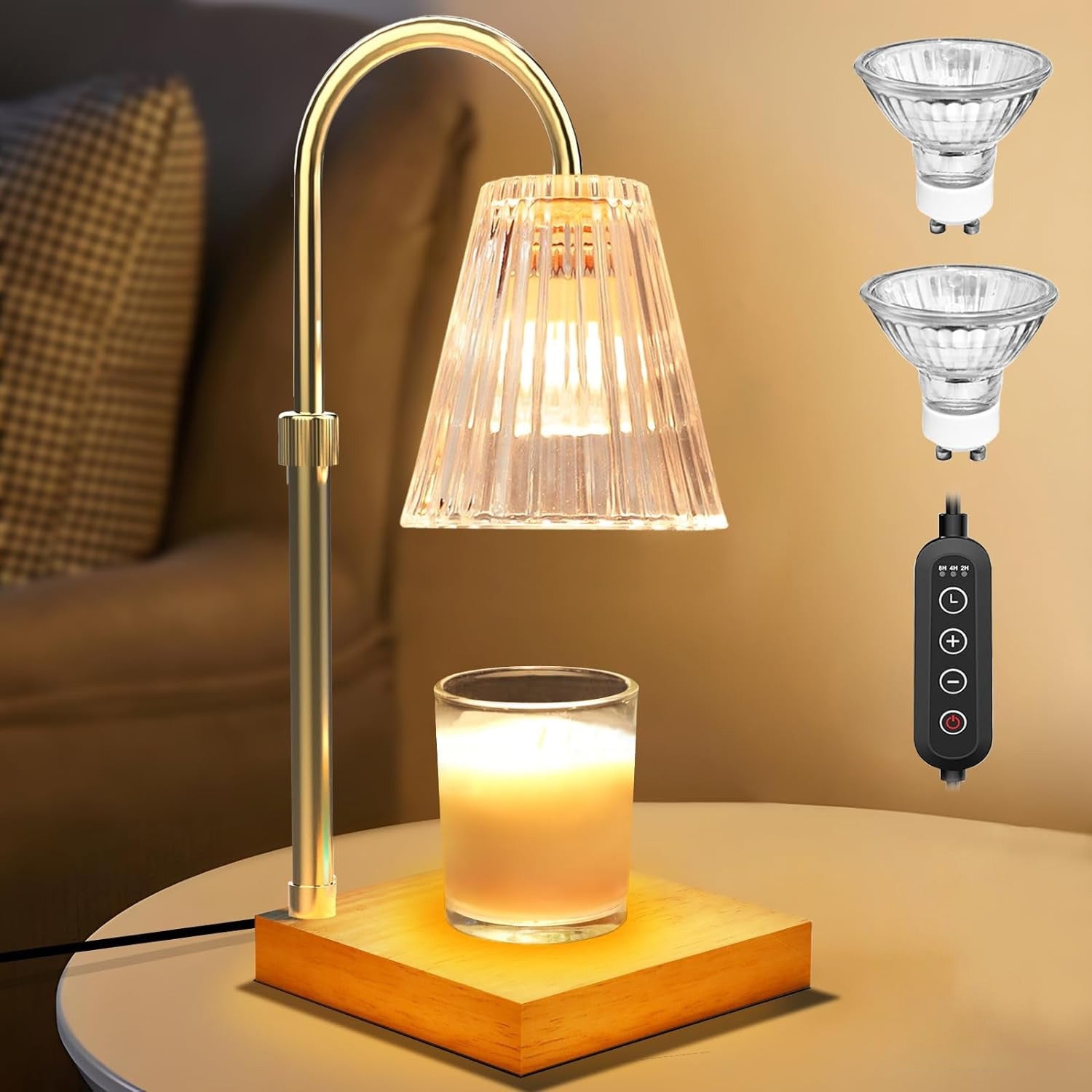 Nouvelle lampe de fusion de cire réglable et temporisée avec fonction d'éclairage à double usage, lampe chauffe-bougie d'aromathérapie simple et sans fumée