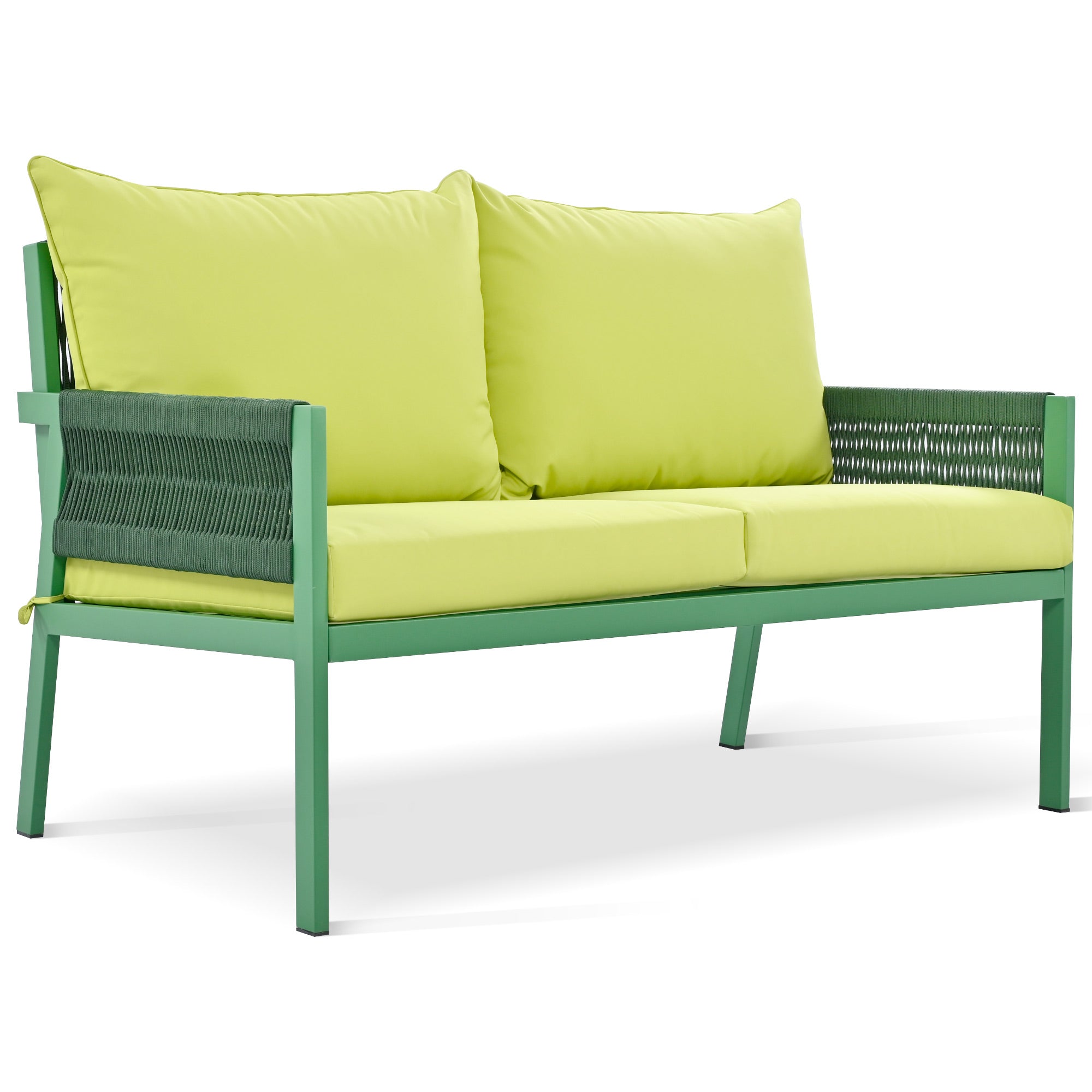 Outdoor Furniture with Tempered Glass Table, Set Deep Seating with Thick Cushion (Fluorescent Yellow & Green)