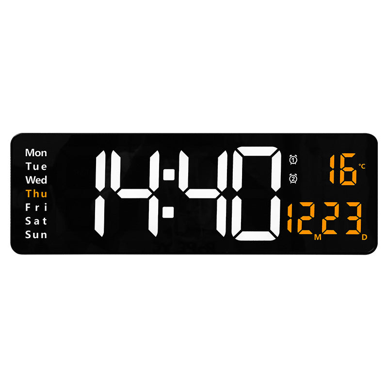 Horloge murale numérique à LED de 13/16 pouces, télécommande murale, affichage de la température, de la date et de la semaine, minuterie, double alarme