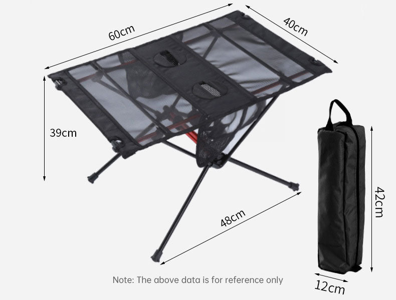 Table pliante ultra légère pour camping en plein air, camping-car, barbecue portable, pique-nique, trou pour tasse, sac pour téléphone portable, petite table