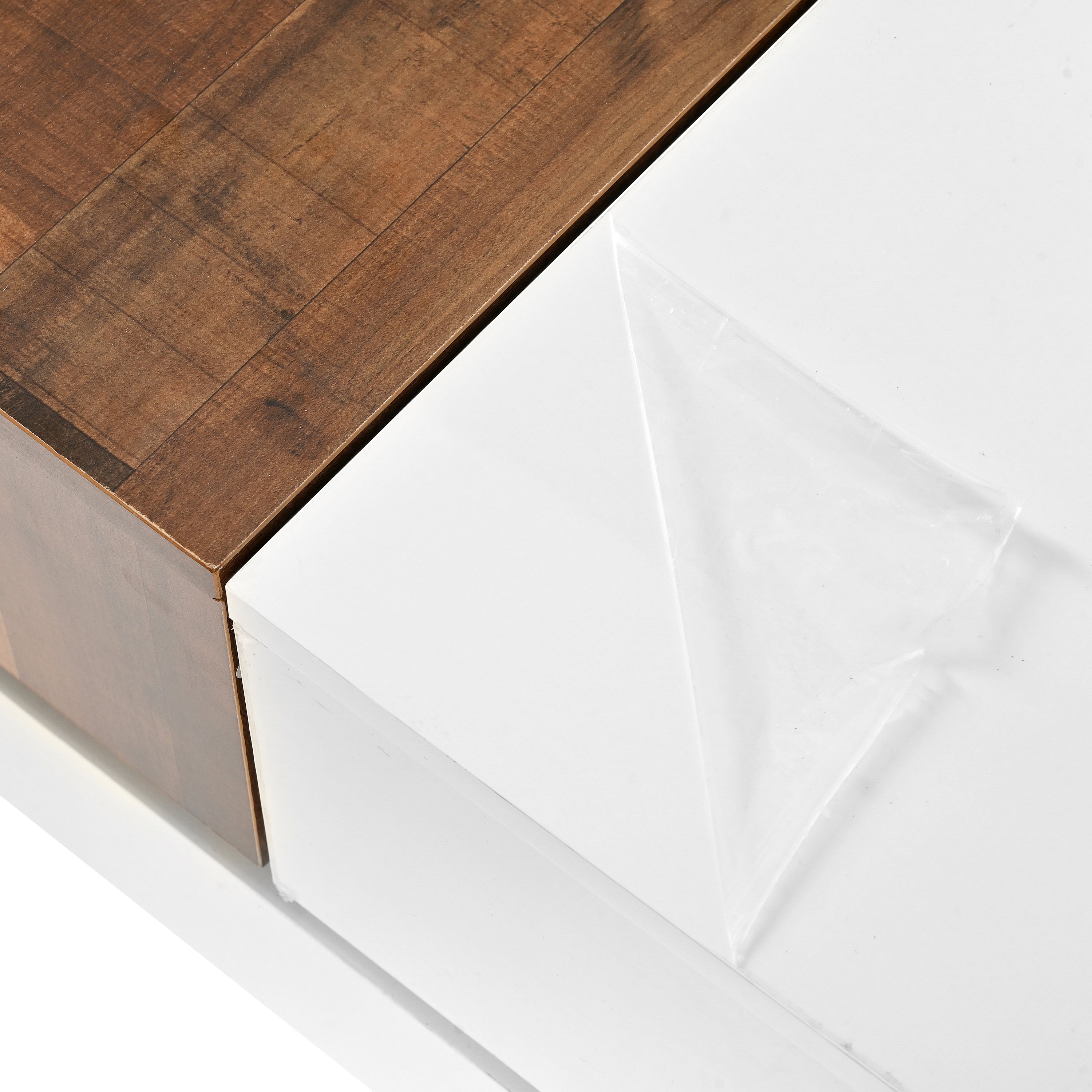 ON-TRANS 31,4 pouces x 31,4 pouces avec plateau coulissant, table centrale haute brillance, espace de rangement caché blanc