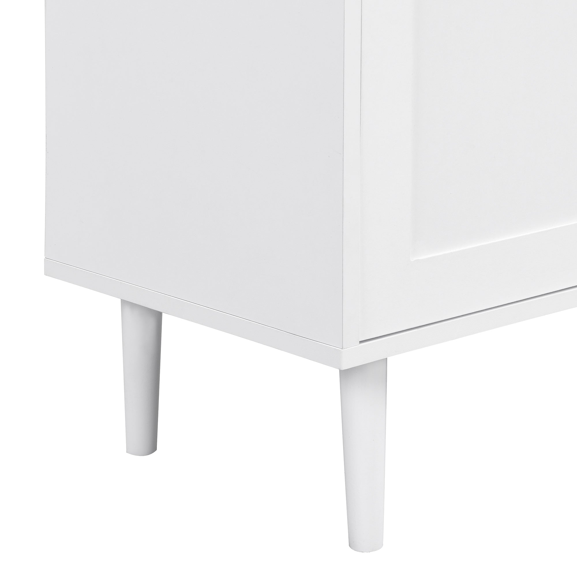 Meuble à chaussures élégant ON-TRANS avec portes et tiroirs cintrés, panneaux latéraux de rangement, étagères réglables et pieds en bois massif, blanc