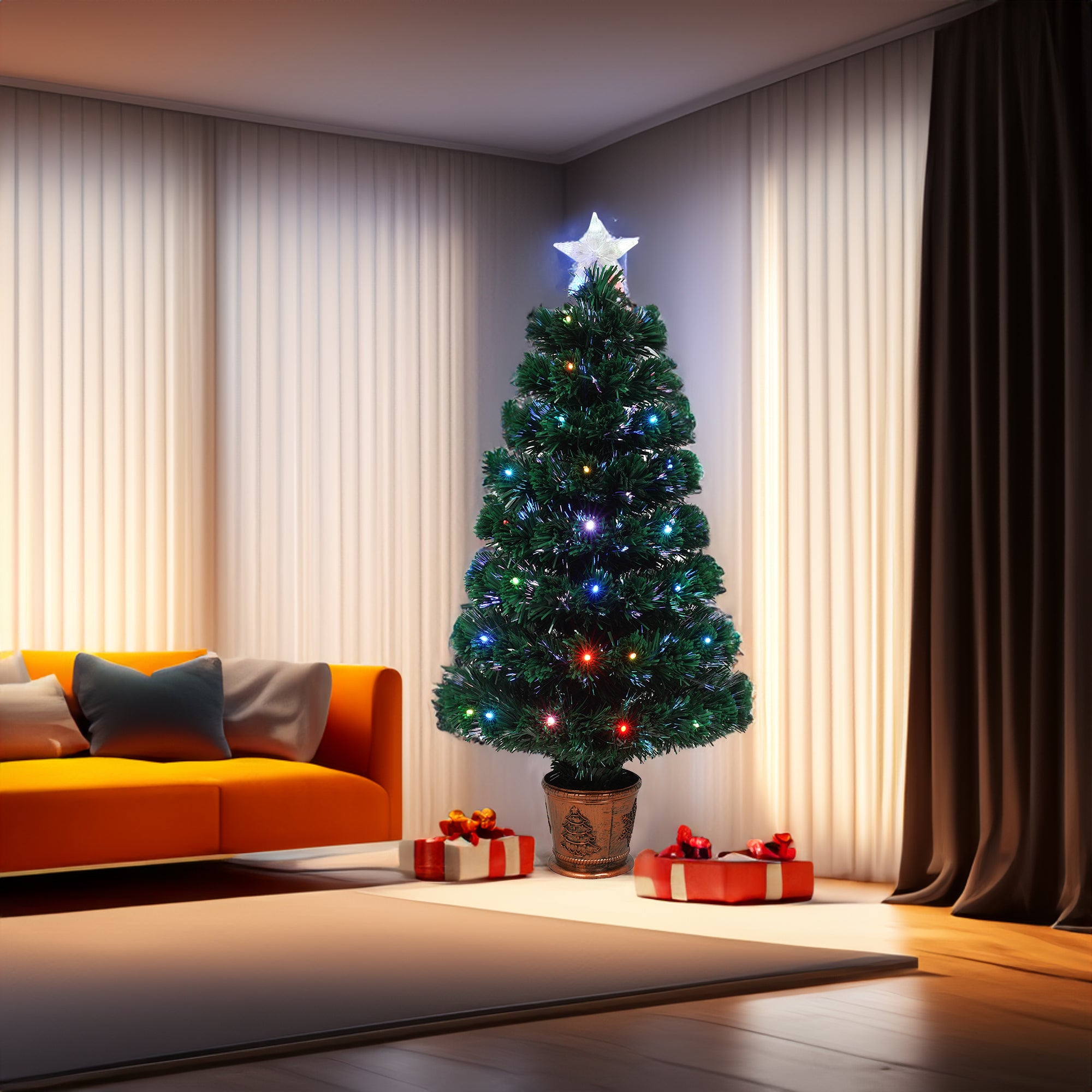 Ensemble de 4 arbres artificiels de Noël, couronne de Noël, couronne et 2 arbres d'entrée lumineux colorés, ensemble de célébration de vacances en PVC