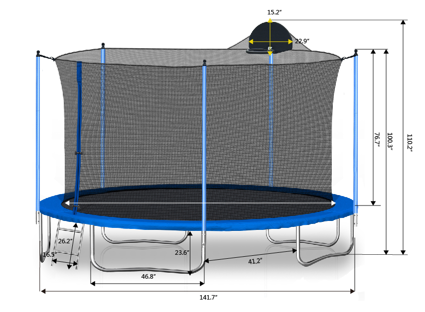 Trampoline de 12 pieds pour adultes et enfants avec panier de basket, trampolines d'extérieur avec échelle et filet de sécurité pour enfants et adultes