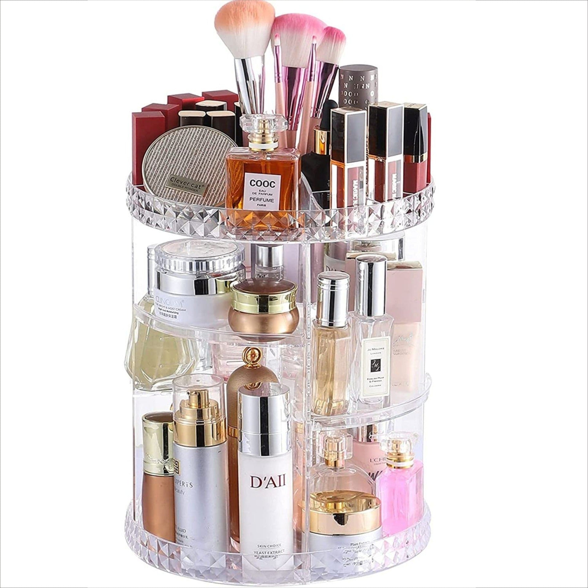 Boîte de rangement rotative pour cosmétiques, présentoir de bureau transparent, support de rangement pour pinceaux de maquillage et produits de soins de la peau
