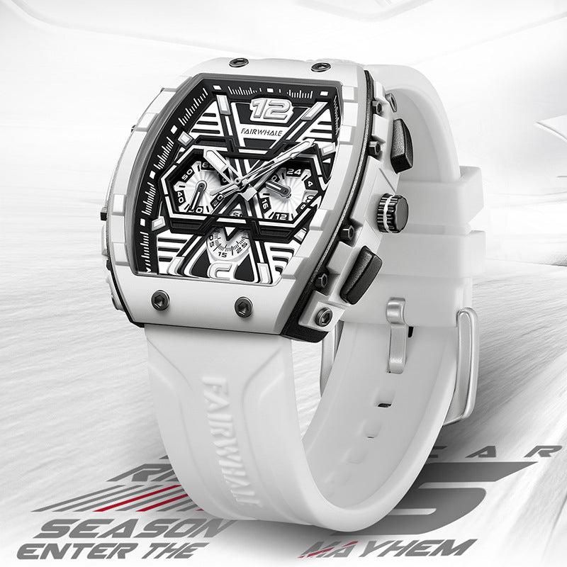 Montre-bracelet à quartz multifonctionnelle pour homme, cool, à trois yeux, vibrante, explosive et décontractée