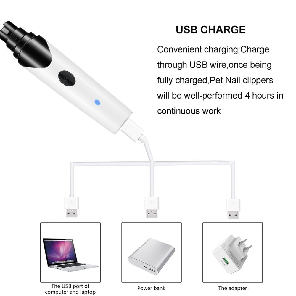 Lime à ongles rechargeable pour chien, chargeur USB, coupe-ongles électrique silencieux pour animaux de compagnie, pour chiens et chats