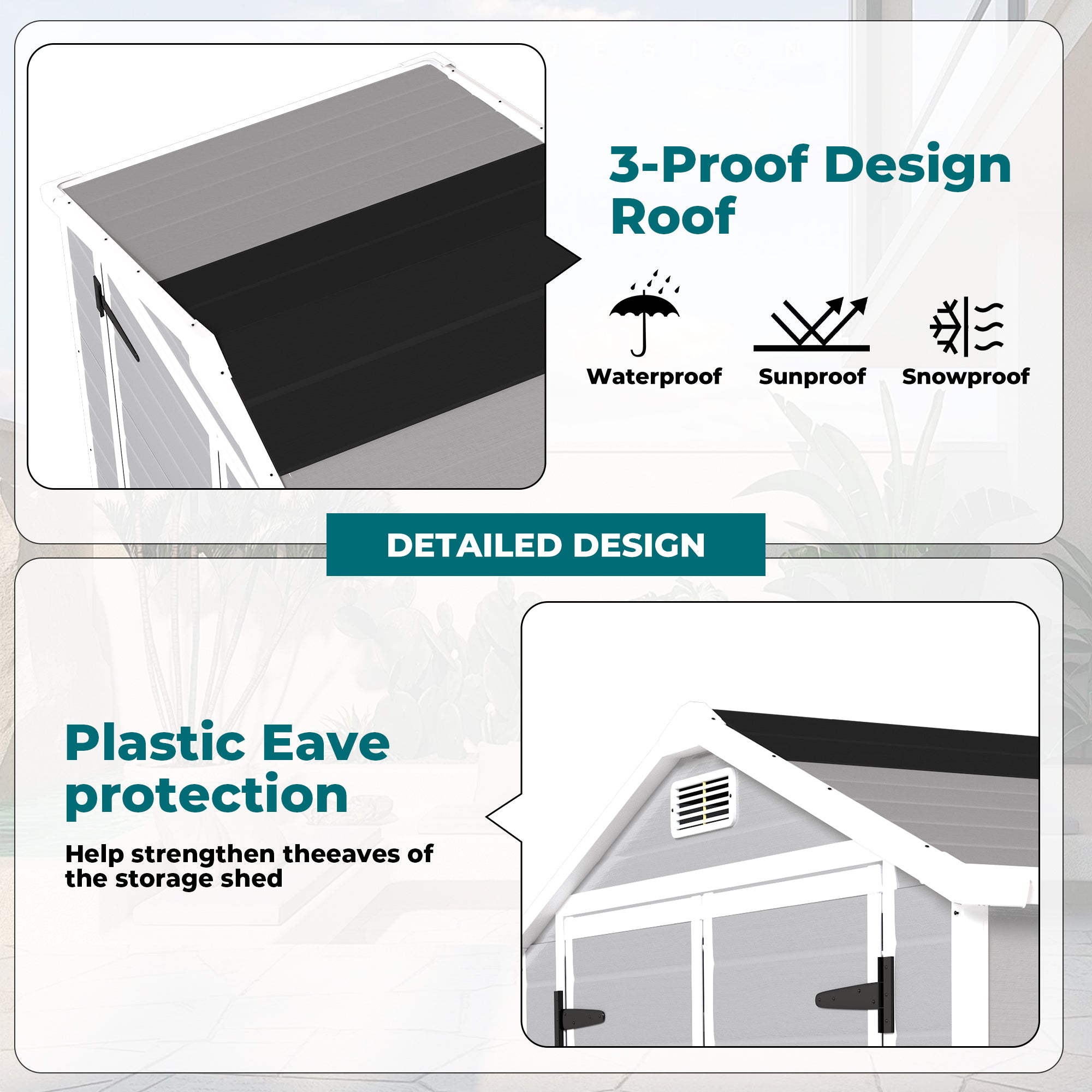 Abri de jardin extérieur en résine résistant aux intempéries, 1,8 m x 1,3 m, avec plancher, pour jardin, arrière-cour et piscine, gris clair