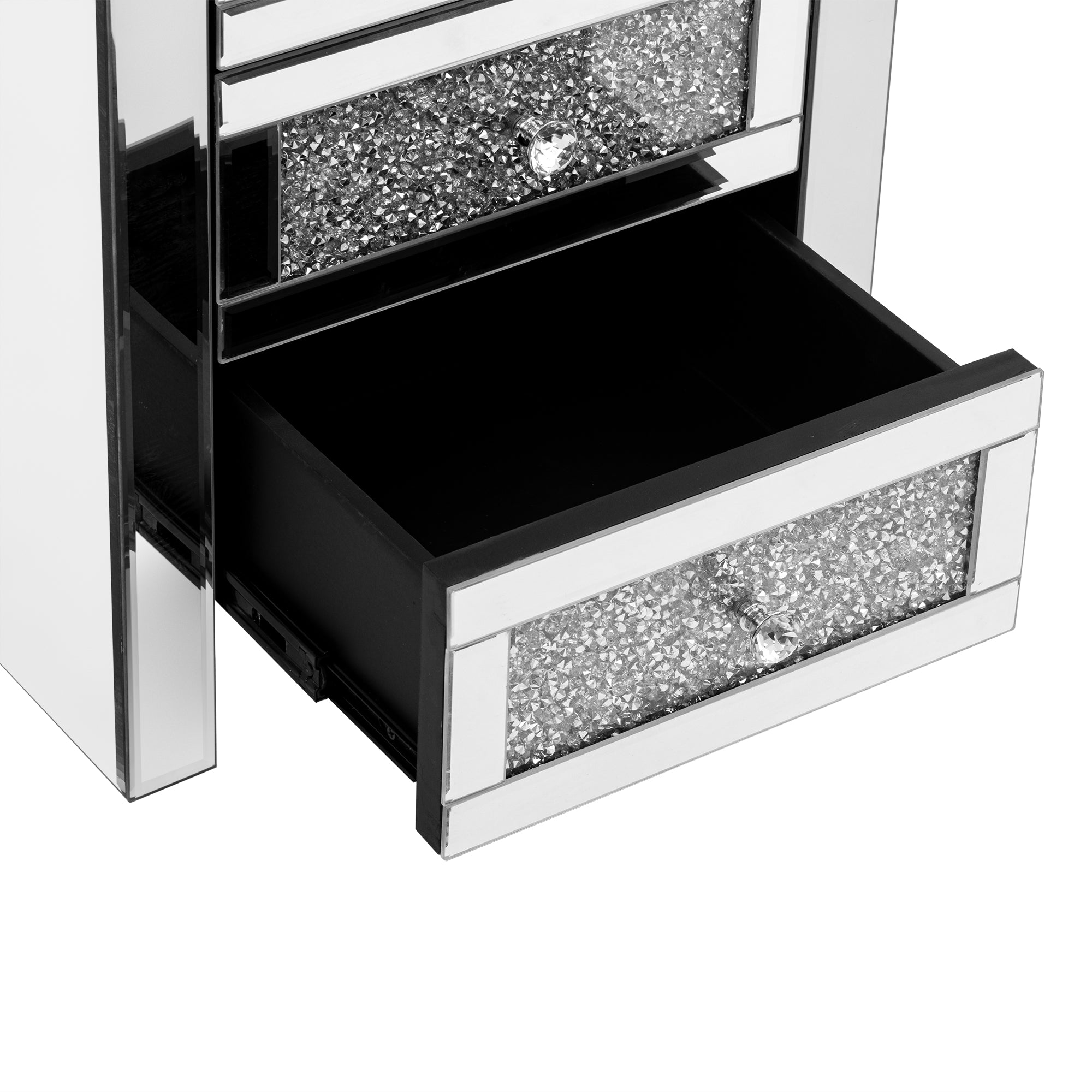 Table basse rectangulaire argentée miroir U-Can 15,7" W avec fonction de chargement sans fil et USB, lumières LED, poignée de style cristal