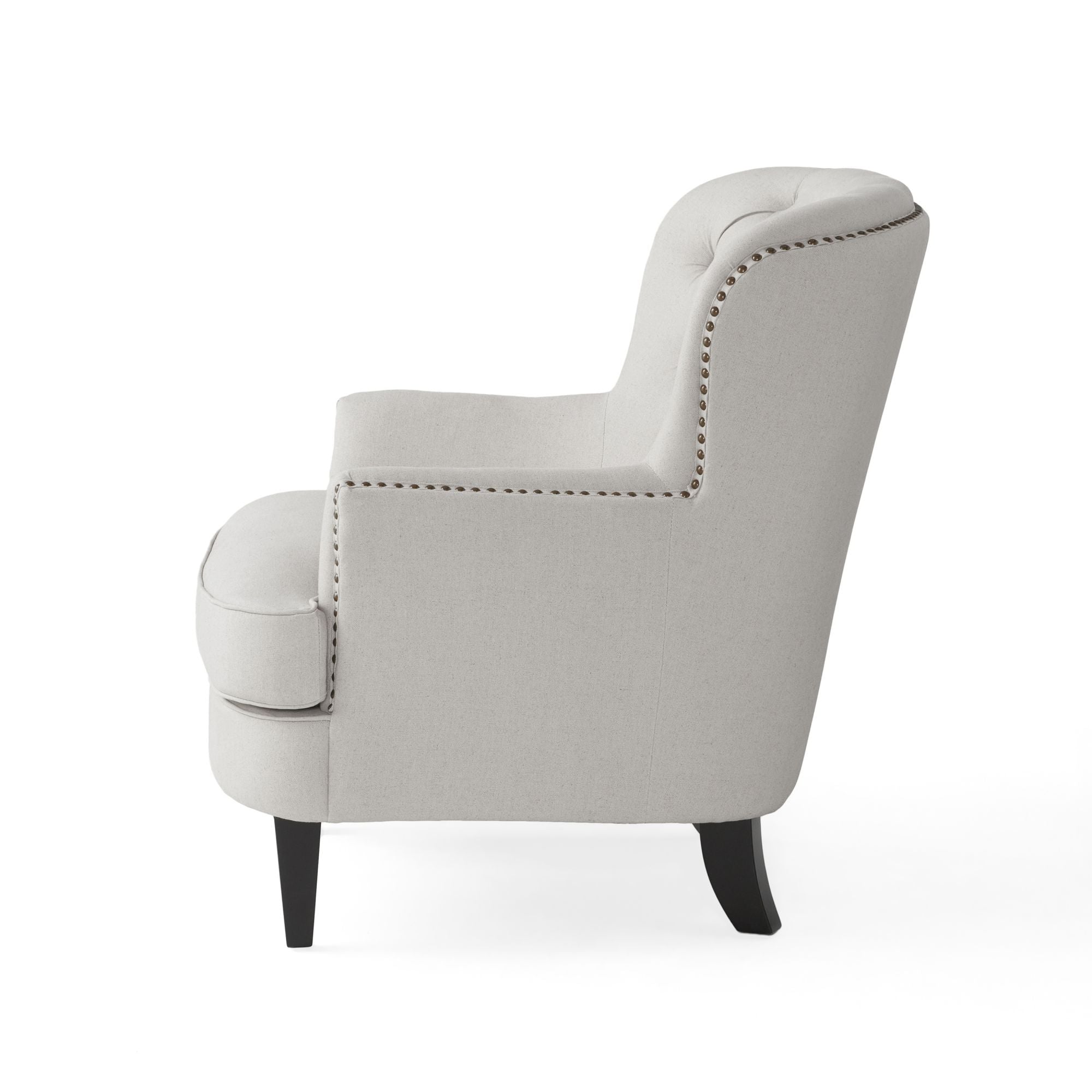Ensemble de fauteuil club et ottoman en tissu gris clair moderne, fauteuil rembourré élégant, associé à un style ottoman