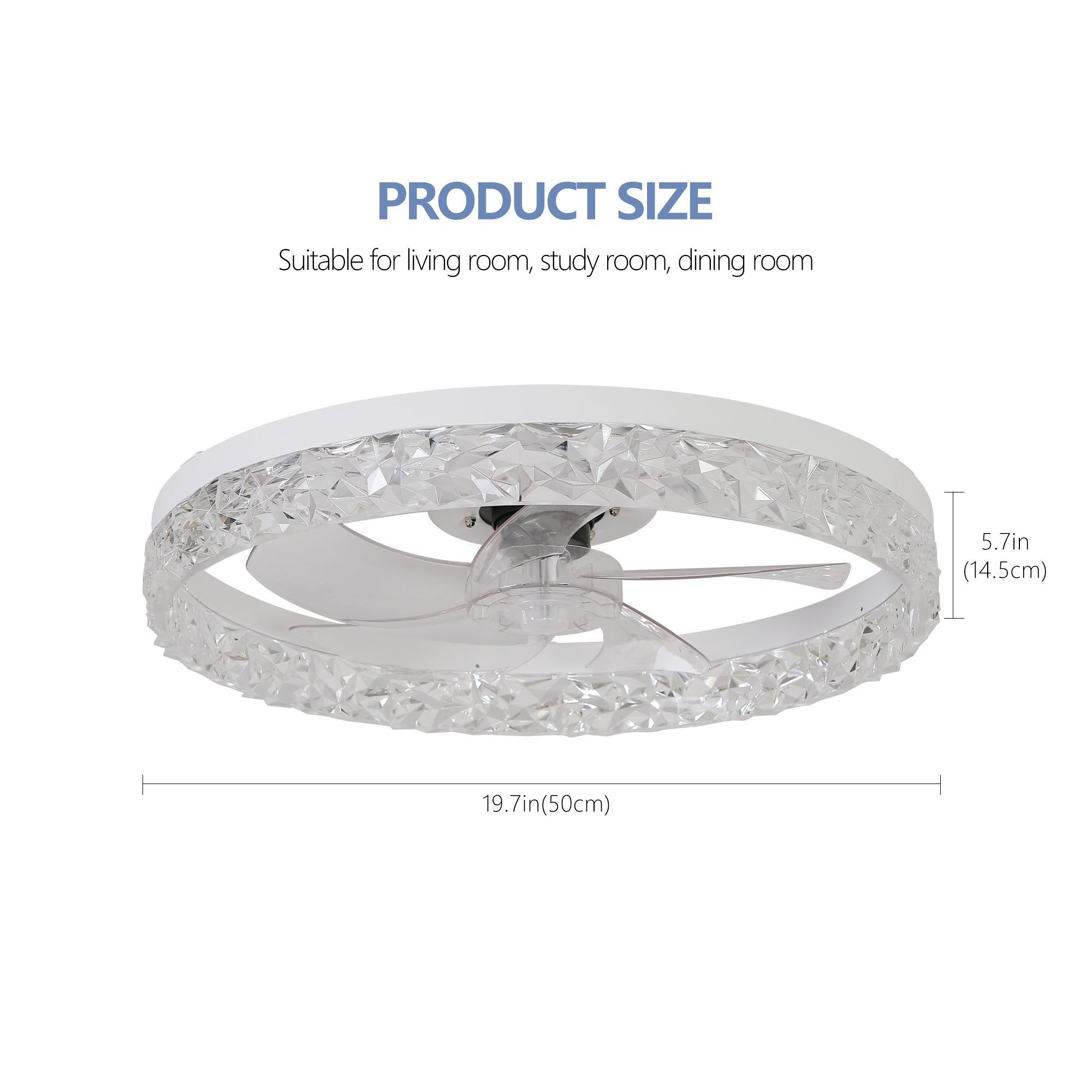 Ventilateur de plafond moderne en acrylique avec télécommande, suspension LED à intensité variable, réglable à 6 vitesses, moteur silencieux