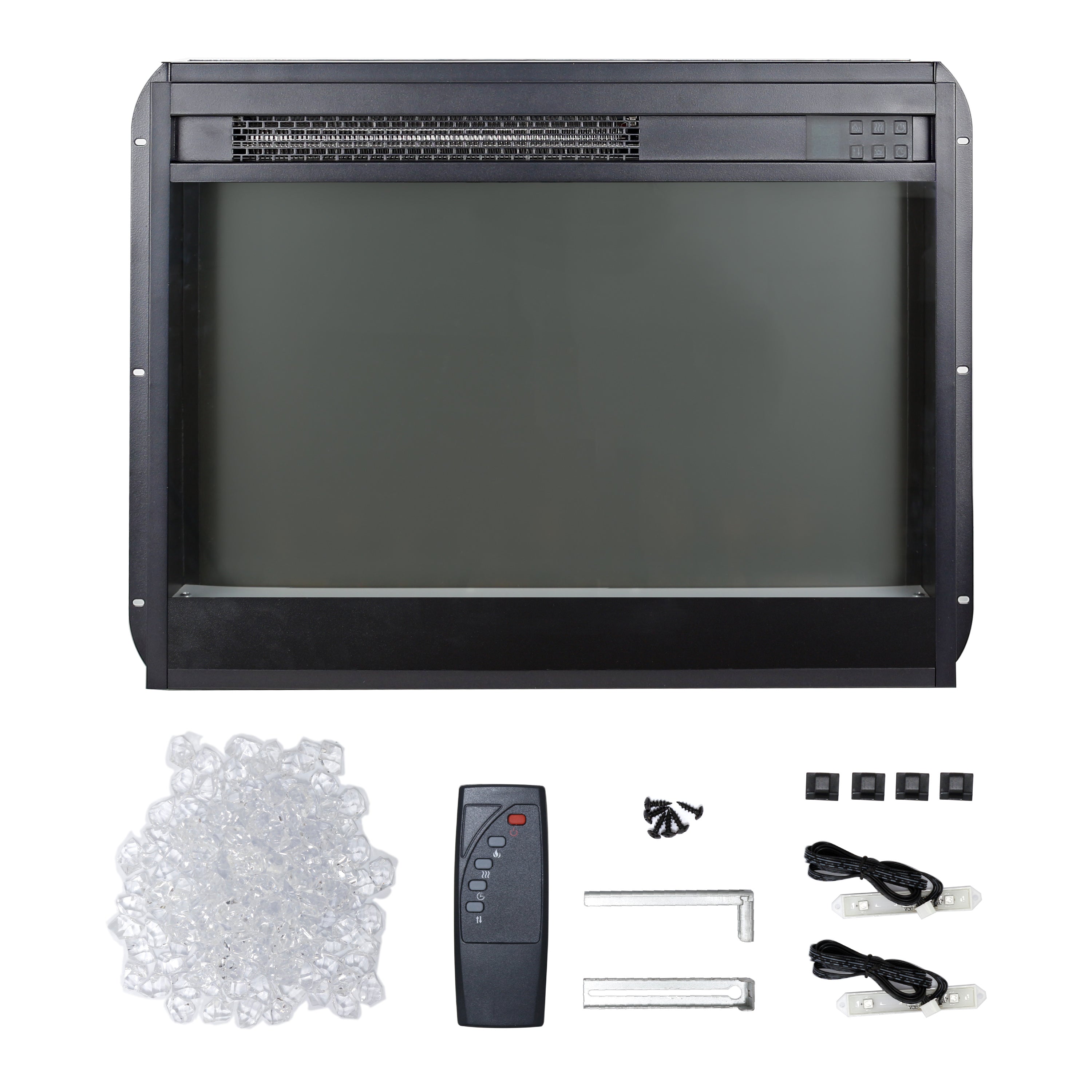 Meuble TV multimédia avec foyer électrique de 60 pouces et lumières LED colorées synchronisées - Couleur bois de grange recyclé