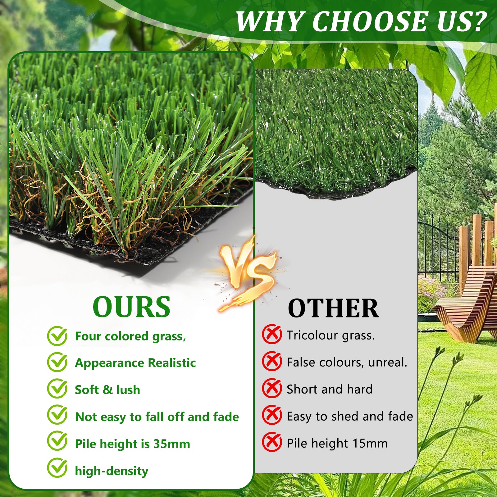 Tapis de course en gazon artificiel d'extérieur 5FTX8FT, rouleau de gazon synthétique épais et réaliste avec une hauteur de poils de 1,38 pouces